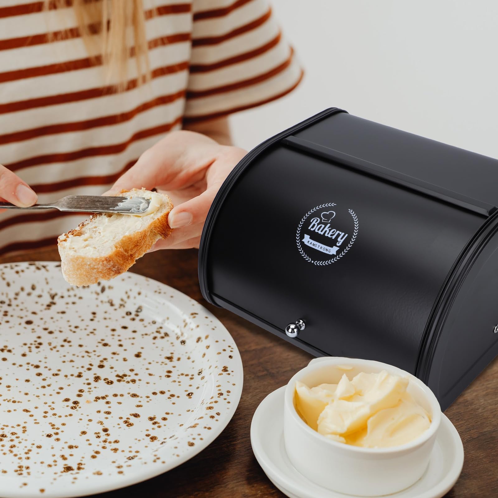 Stainless Steel Bread Box with Roll-Up Lid - 30x27cm Kitchen Countertop Bread Storage Container for Fresh Baked Goods | Perfect for Home, Bakery & Restaurant Use