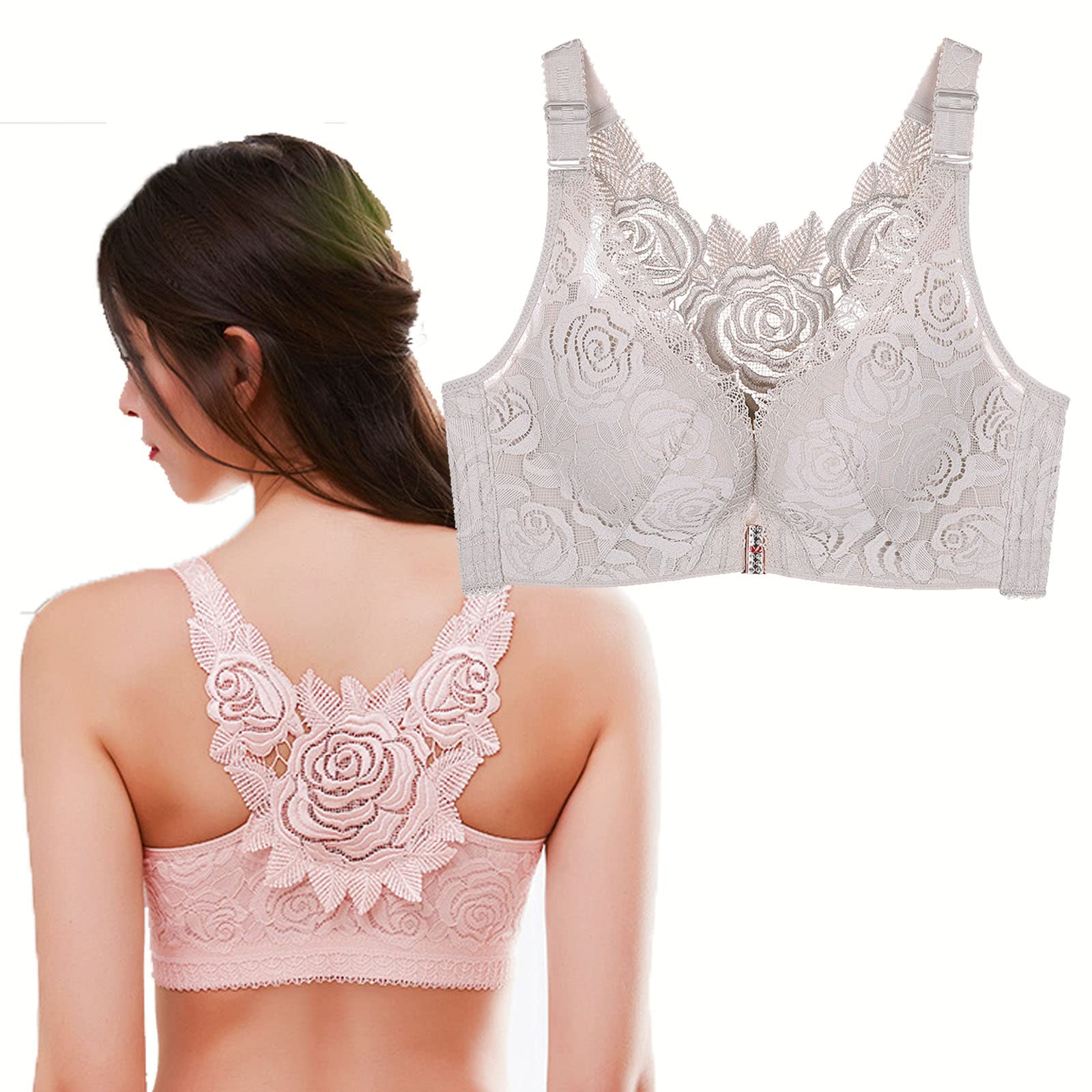 Floral Secrets Comfort Rose Bra - New Upgraded Wireless Lace Lift Bra for Women, Supportive & Sexy Push Up Underwear for Everyday Wear & Special Occasions