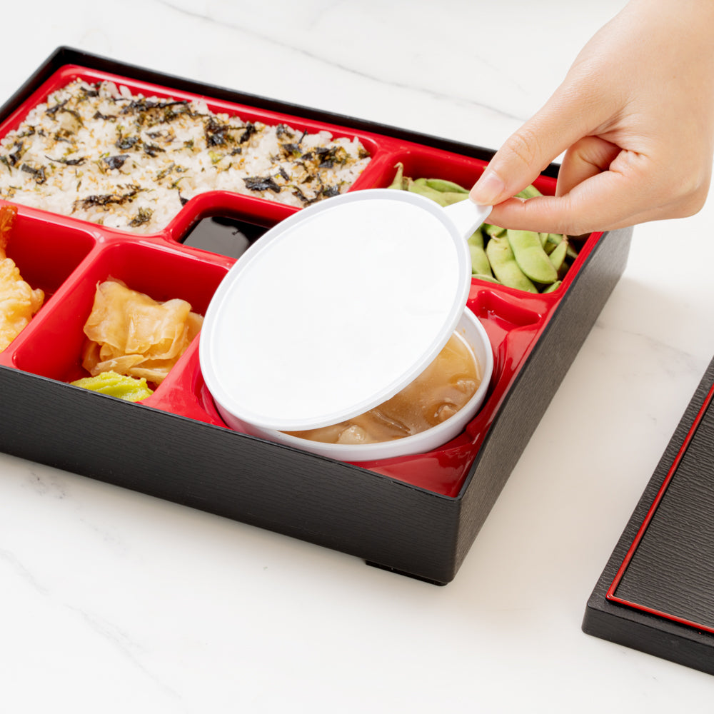 Premium Japanese Bento Box - Large 6-Compartment Lunch Container with Bowl, Black & Red Design (12.25