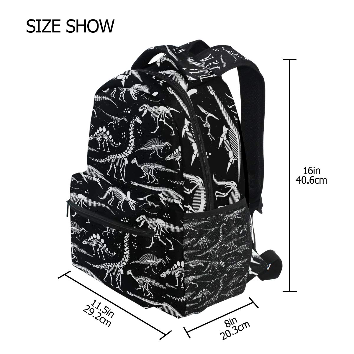 Dinosaur Skeleton School Backpack - Lightweight Travel Bookbag for Kids & Teens, Water-Resistant Black & White Rucksack - Perfect for School, Hiking, Camping & Daily Use