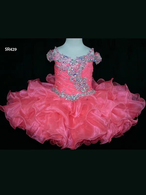 **2025 Toddler Girls Pageant Dress - Short Cupcake Style with Ruffles & Cold Shoulder Design, Crystal Embellishments for Formal Prom & Special Occasions**