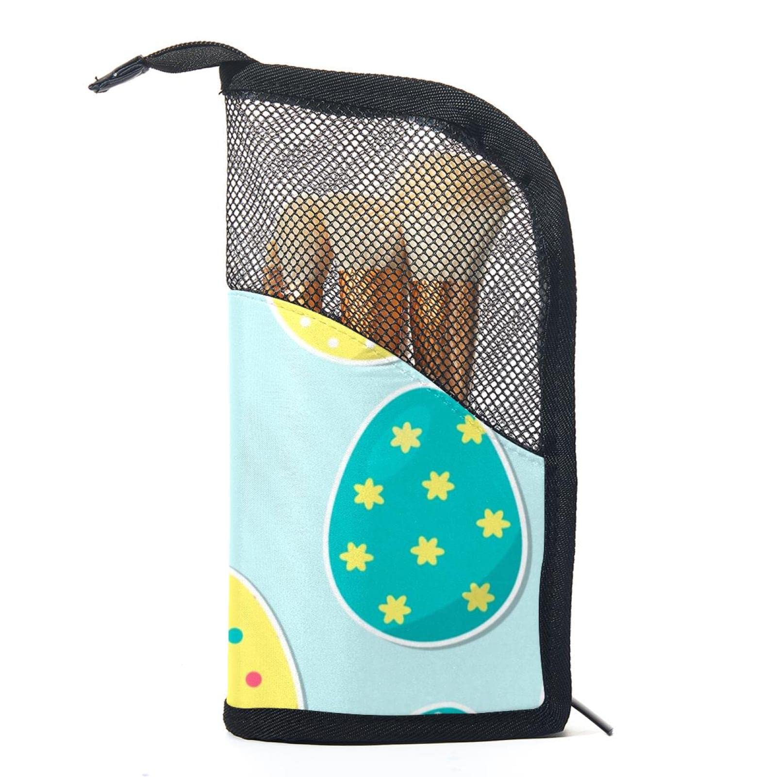 12-Piece Makeup Brush Organizer Bag with Colorful Easter Egg Print - Portable Travel Cosmetic Brush Holder Case for Professional Artists & Beginners - Perfect for Travel, Home Storage & On-the-Go Touch Ups