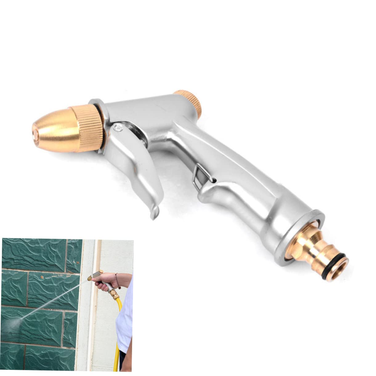 High Pressure Garden Hose Nozzle Spray - Adjustable Multifunctional Water Spray Gun for Watering Plants, Cleaning Cars & Windows (Silver) | Perfect for Lawn Care, Vehicle Wash & Home Cleaning