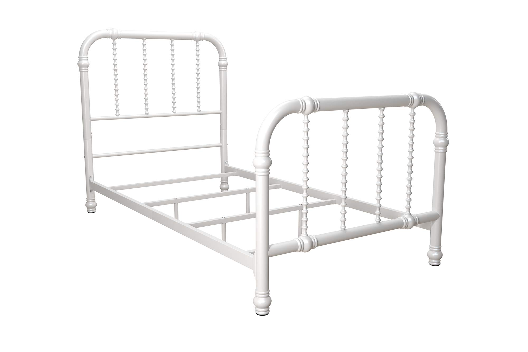 DHP Jenny Lind Twin Size Kids Metal Bed Frame with Country Chic Headboard & Footboard - White | Underbed Storage Space for Toys | Perfect for Children's Bedroom, Nursery or Guest Room