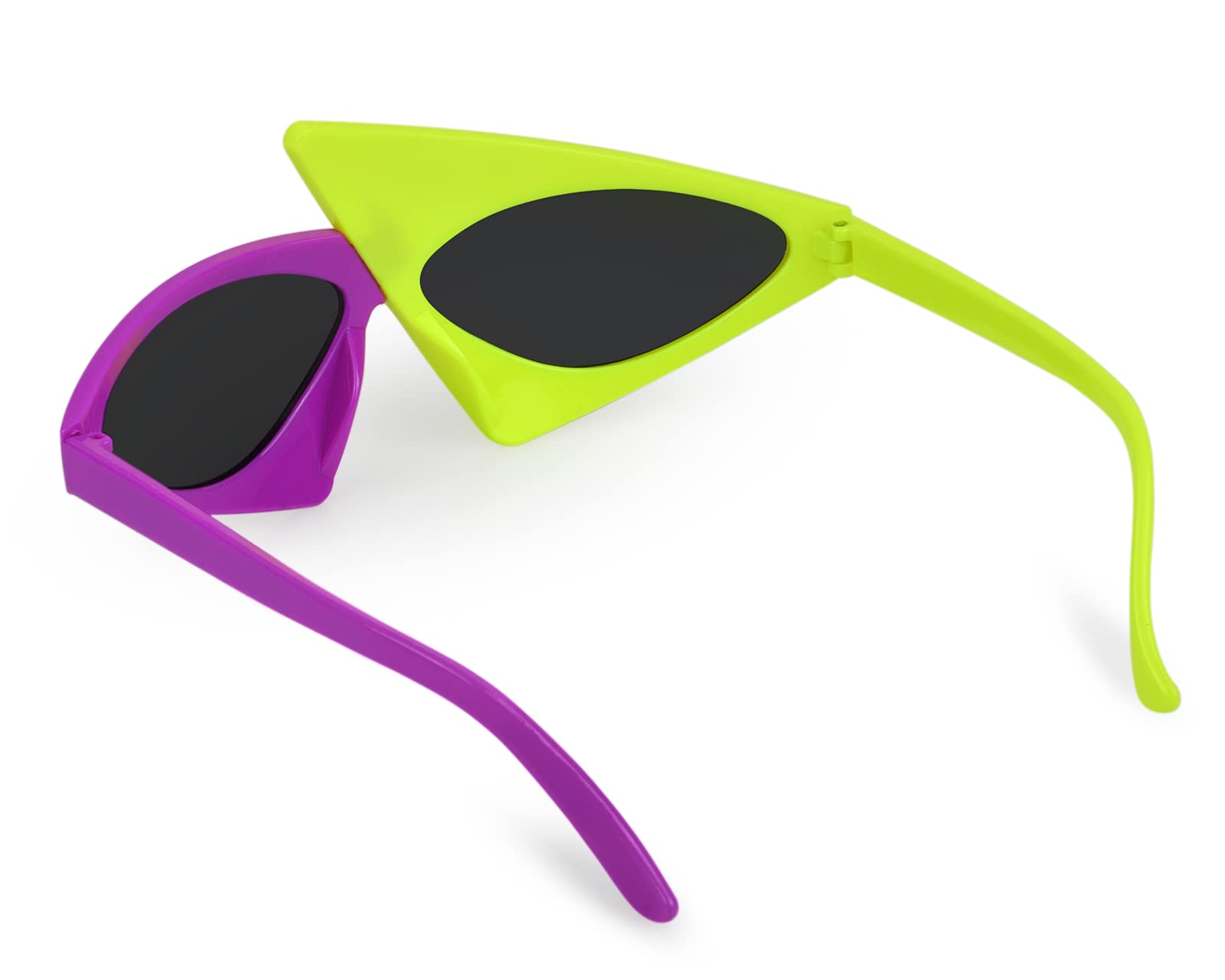 80s Retro Asymmetric Novelty Party Sunglasses - Yellow & Violet Funky Glasses for Hip Hop Dance, Halloween, Rave & Costume Parties | Perfect for 80s Theme Events, Music Festivals & Club Nights