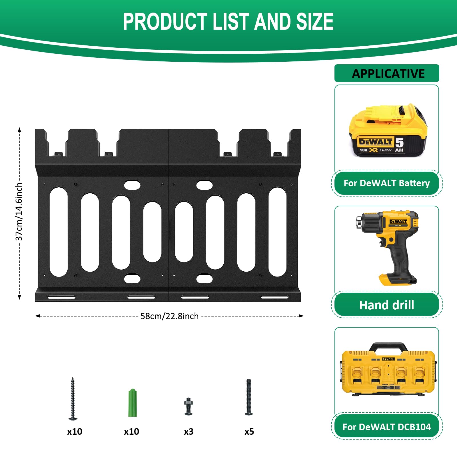 Heavy Duty DeWalt DCB104 Charger & Battery Wall Mount Bracket - Metal Drill Holder for DeWalt Tools - Perfect for Garage, Workshop & Tool Organization