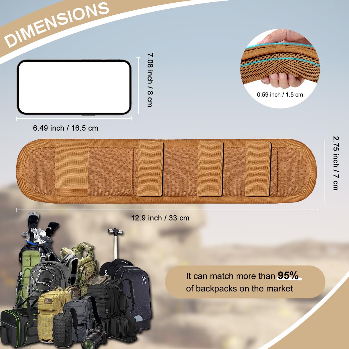 ZINZ 2-Pack Universal Shoulder Pad with Ultra Thick Cushion - Anti-Slip & Breathable Design for Luggage, Backpacks & Crossbody Bags (Khaki) - Perfect for Travel, Commuting & Daily Use