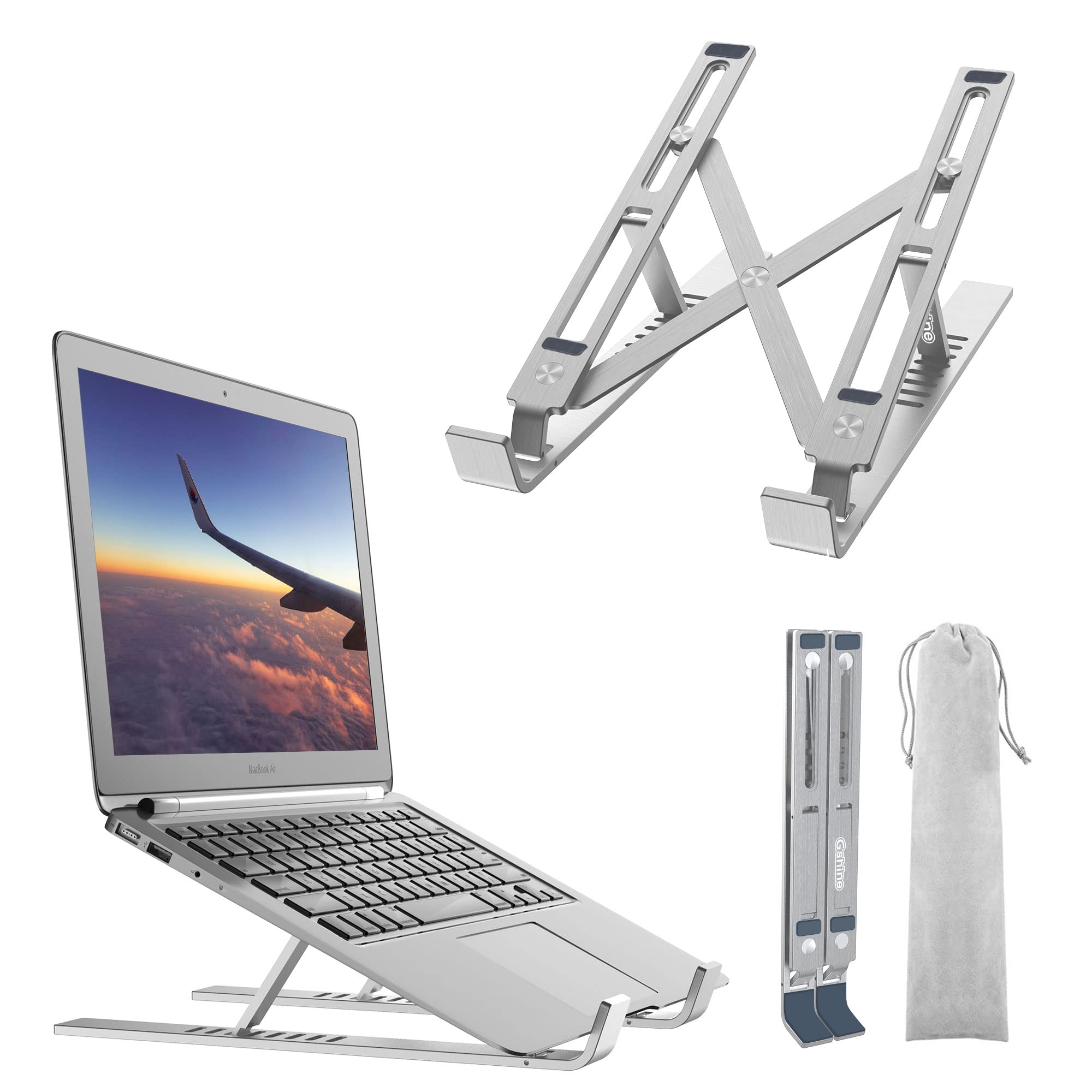 Gshine Ergonomic Aluminum Laptop Stand - Foldable, Adjustable Riser for MacBook Air Pro, Dell XPS, Lenovo 10-15.6
