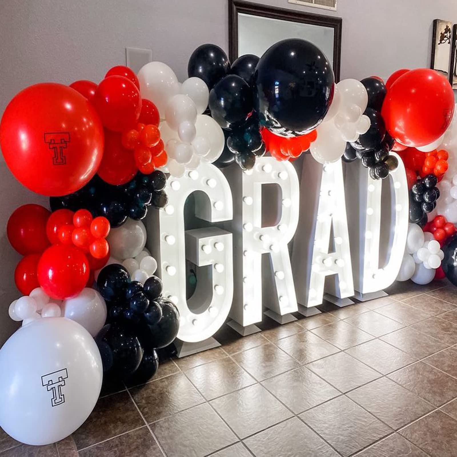 YAOWKY 115Pcs Red Black White Balloons Garland Arch Kit - Metallic Silver & Confetti Latex Balloons for Graduation, Birthday, Racing Car, Poker Card Decorations - Perfect for Party Backdrops, Photo Booths & Event Centerpieces