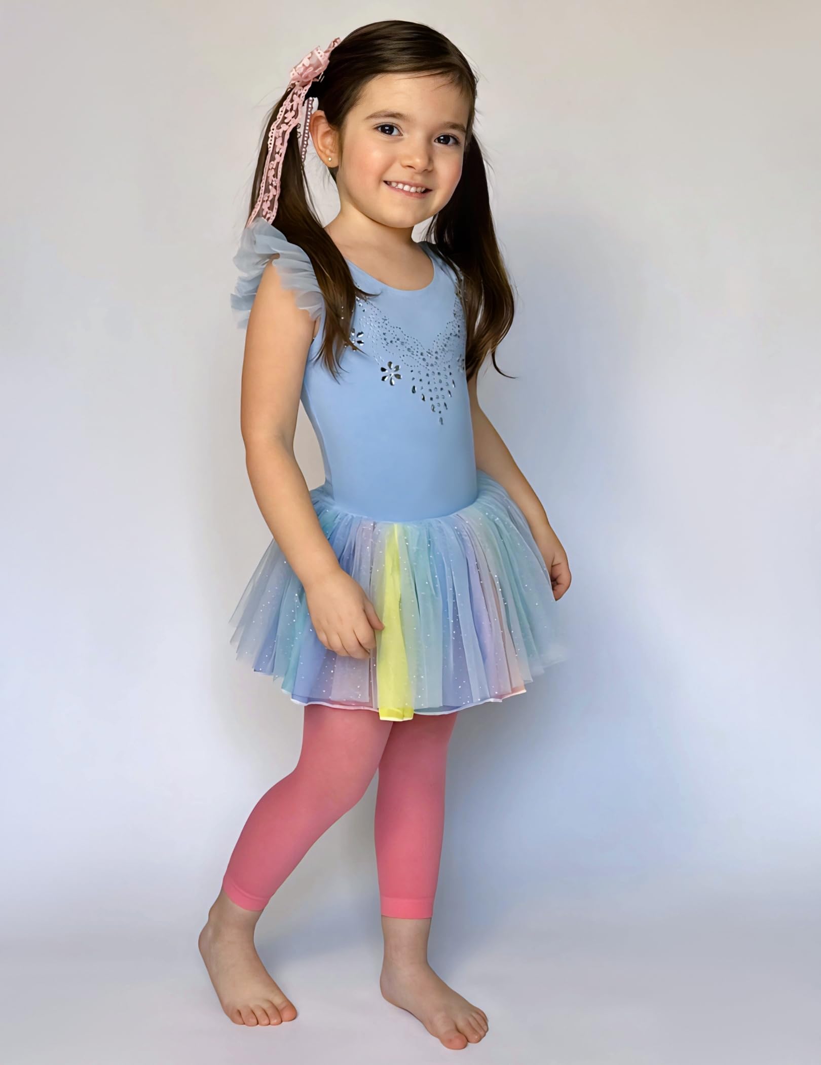 Zaclotre Girls Ballet Leotard with Ruffle Sleeves & Shiny Tutu Skirt - Sparkly Dance Costume for Toddler Ballerinas - Perfect for Recitals, Performances & Dance Classes