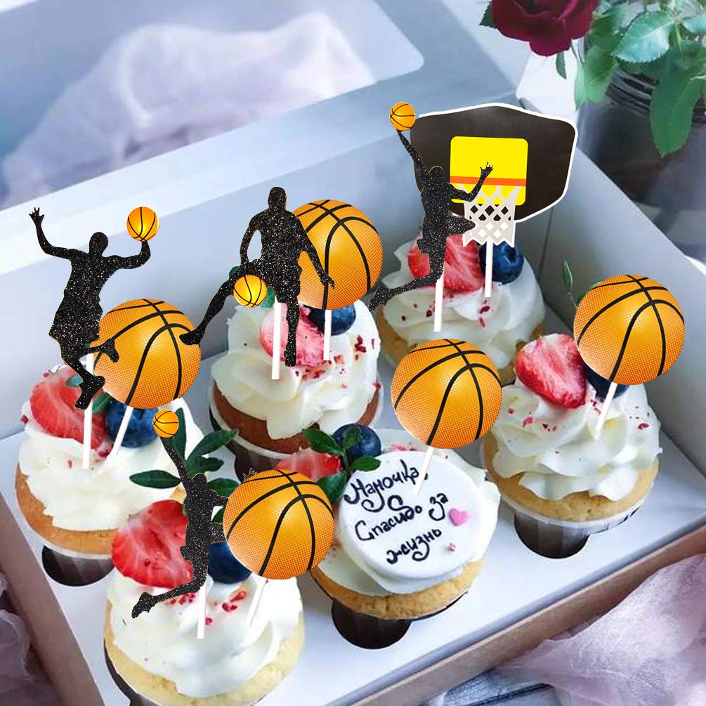 20pcs Basketball Cupcake Toppers - Slam Dunk Party Decorations for March Madness, Sports Themed Birthday Parties & Game Day Events - Perfect for Baby Showers, Sports Celebrations and Cake Decorating (Basketball Theme)