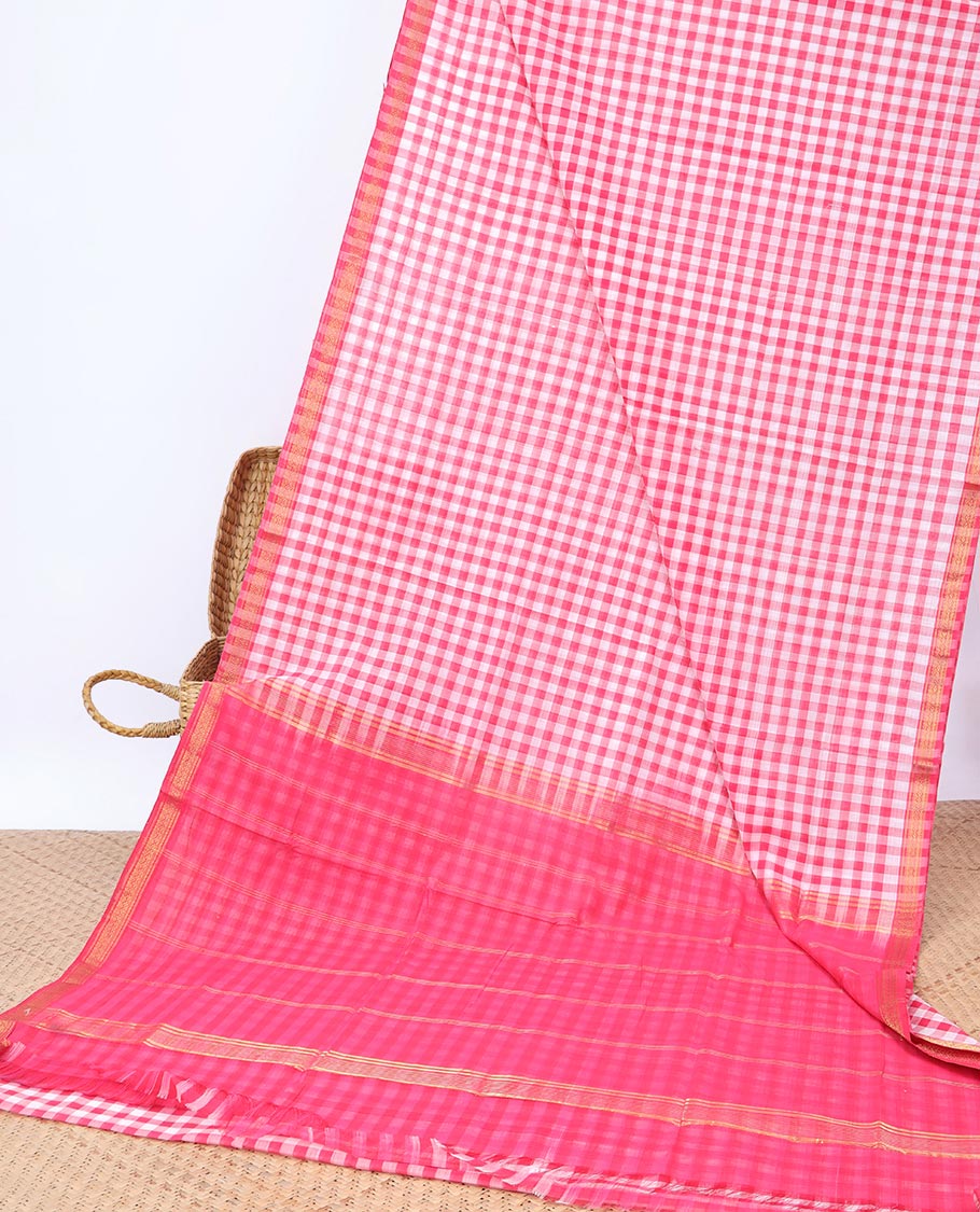 Premium Andhra Cotton Saree with Medium Checks, Self Border & Striped Pallu - Elegant Traditional Indian Attire for Weddings, Festivals & Special Occasions