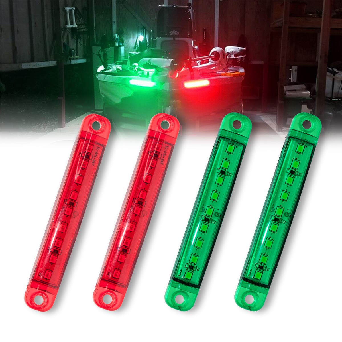 4Pcs Marine LED Boat Navigation Lights - Red & Green for Yachts, Fishing, Kayaks