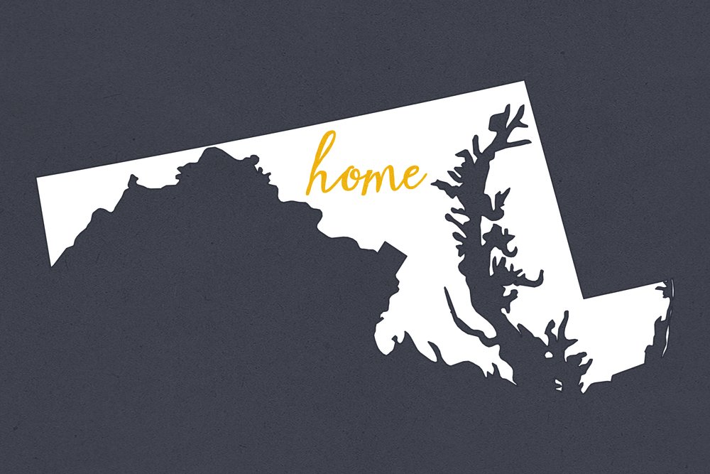 Maryland Home State White on Gray 16x24 Wrapped Canvas - Wall Art Decor for Living Room, Bedroom & Office