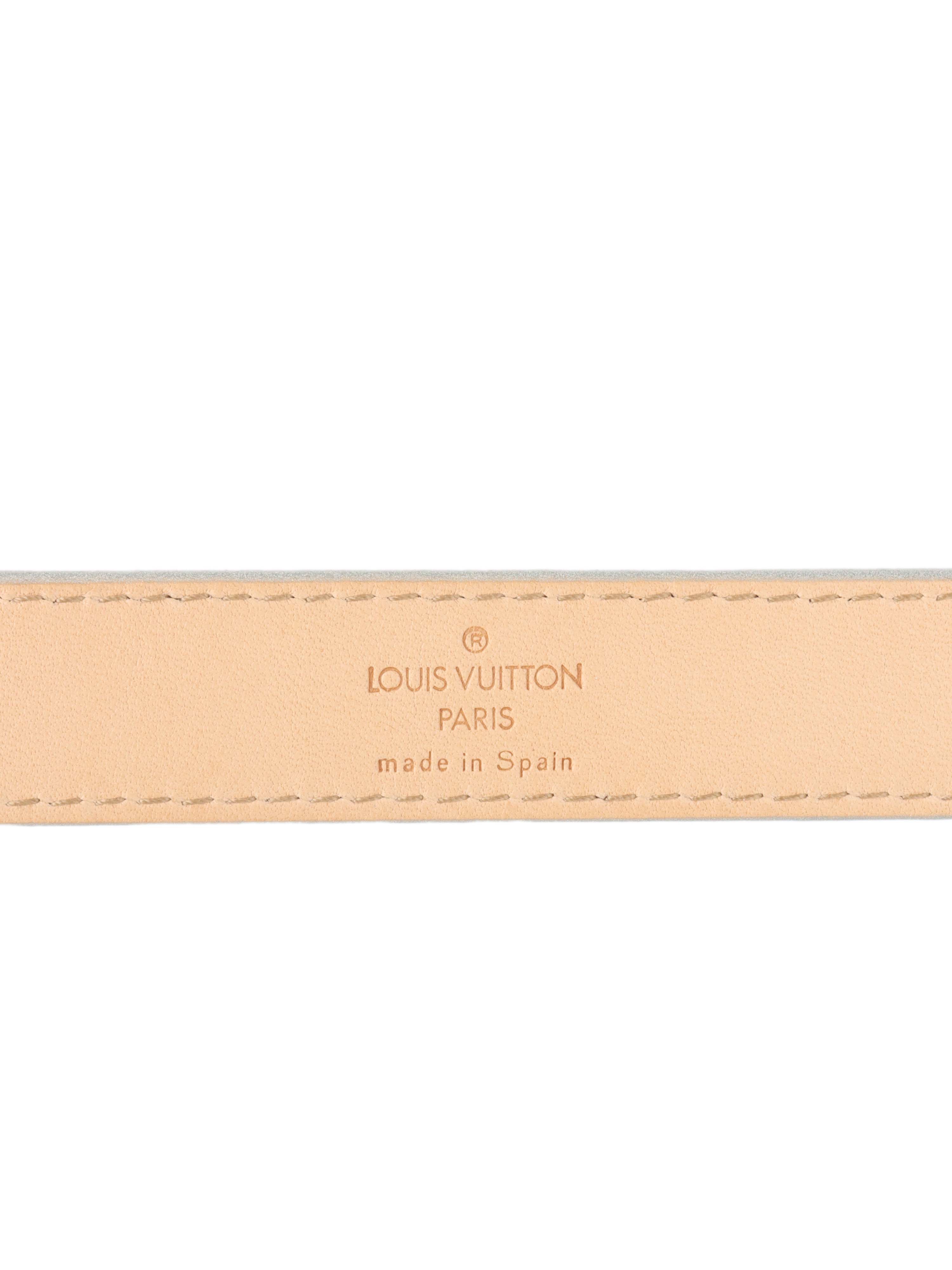 Louis Vuitton Genuine Leather Silver Buckle Script Belt Size 80 - Luxury Fashion Accessory for Men's Formal & Casual Outfits