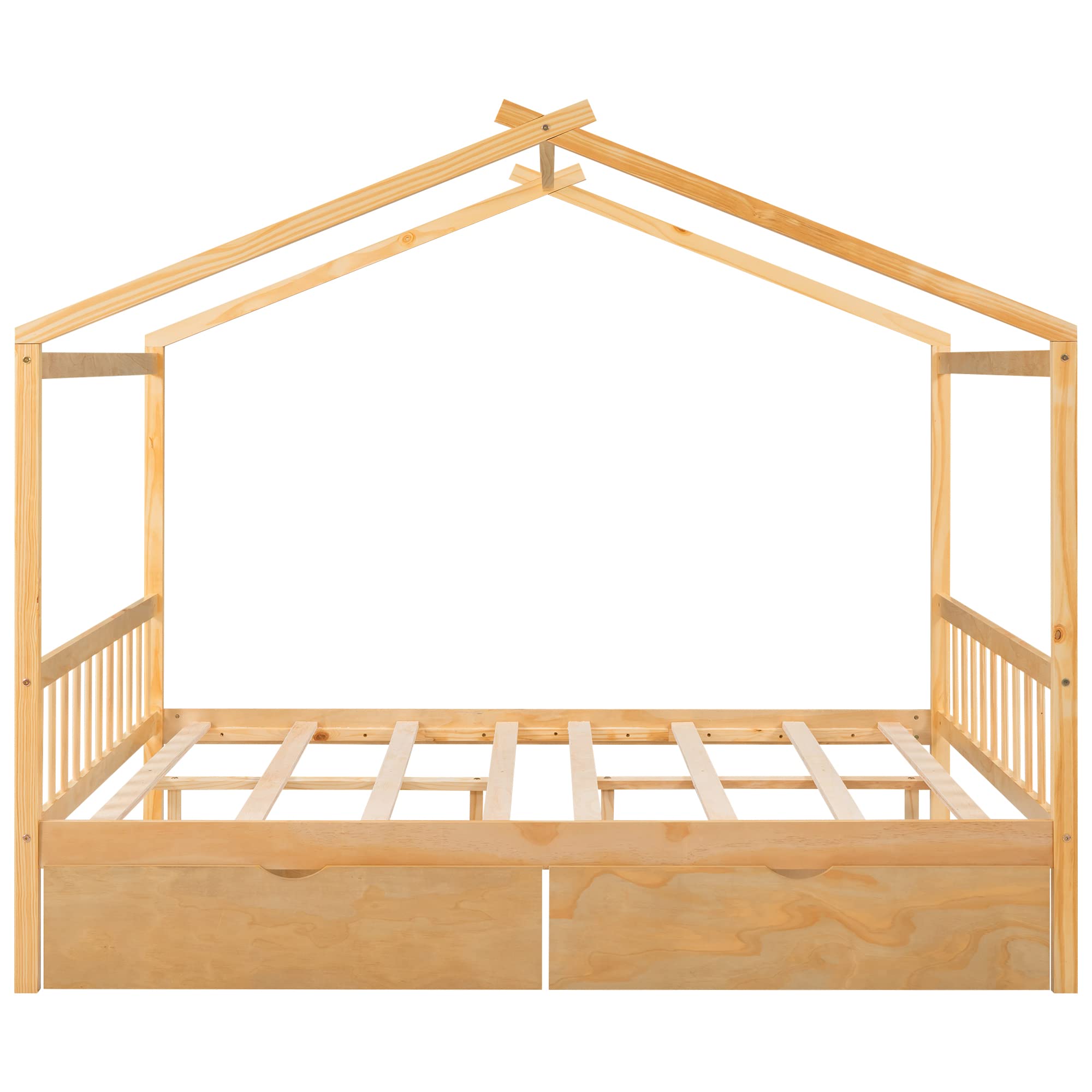 Wooden Full Size House Bed Frame with Storage for Kids - Girls & Boys Room Decor