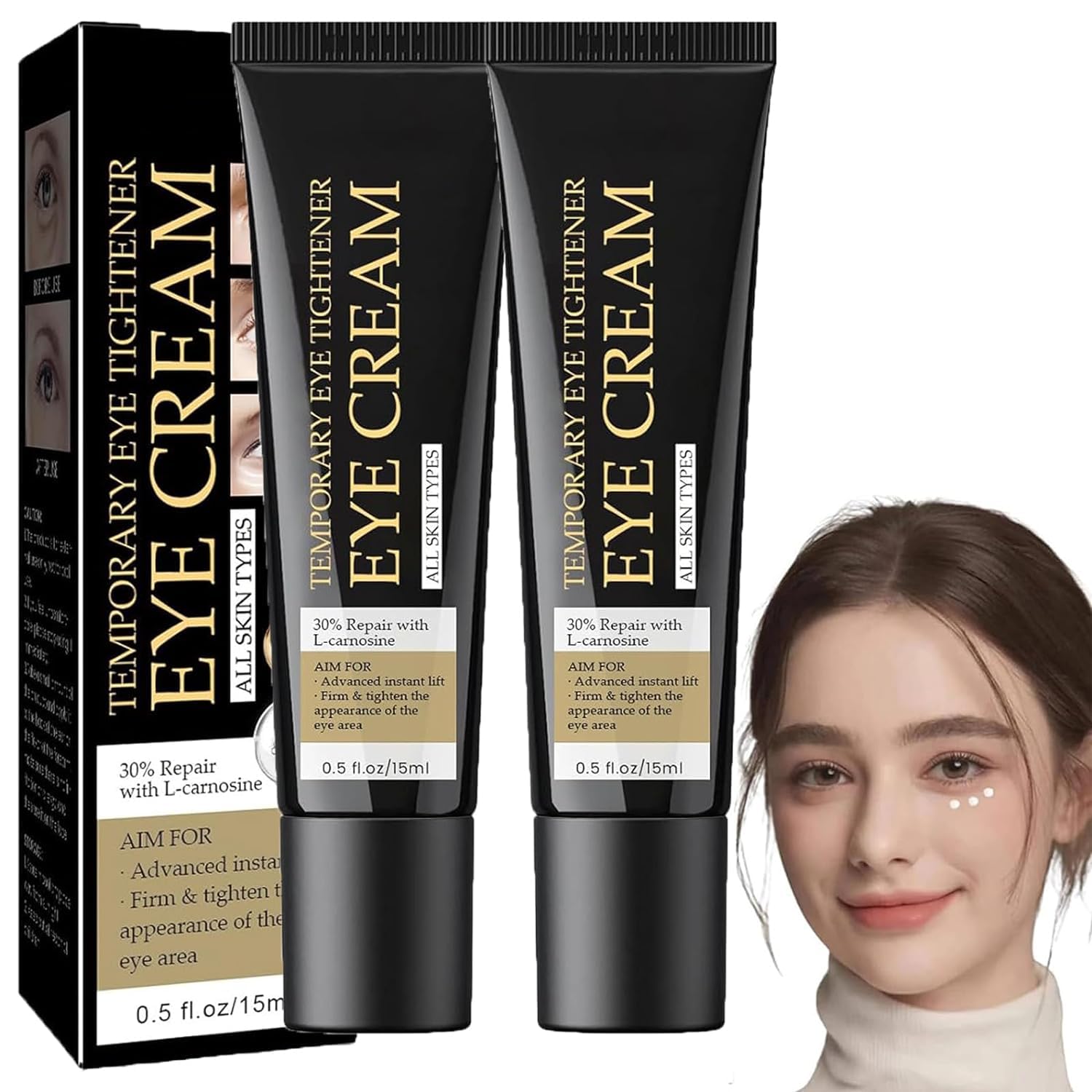 2PCS Instant Firming Eye Cream - Temporary Eye Tightening & Lifting Treatment for Dark Circles, Eye Bags & Fine Lines | Anti-Aging Eye Serum for Men & Women | Tightens Delicate Under Eye Skin | Perfect for Night Routine & Travel Skincare