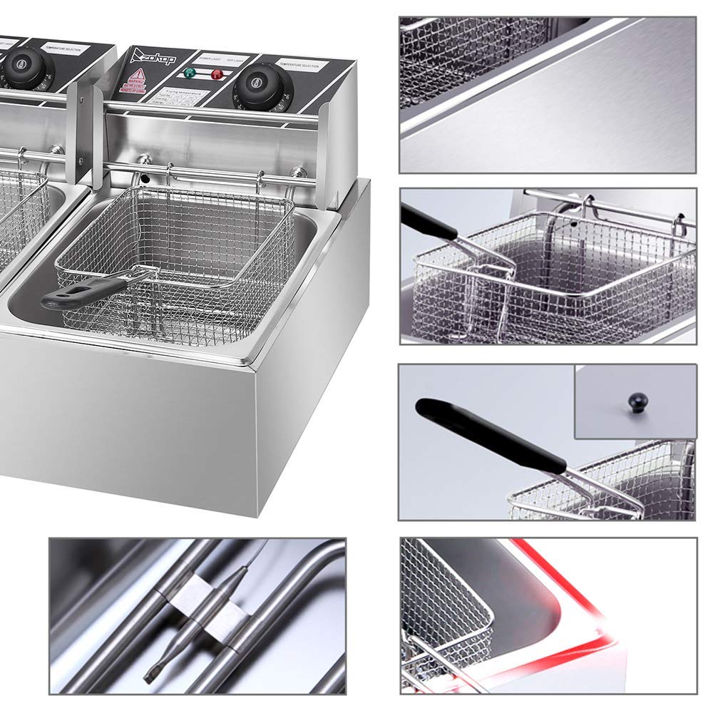 12L Commercial Electric Deep Fryer - Stainless Steel Countertop Fryer with Basket for French Fries, Chicken, Fish - Perfect for Restaurants & Home Kitchens