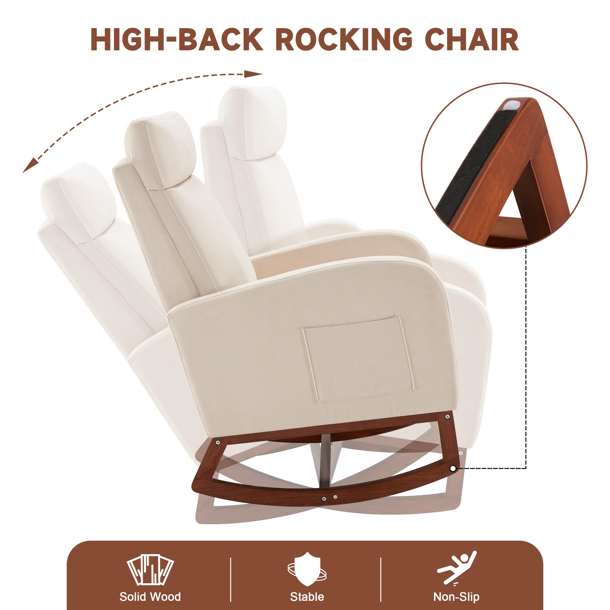 Comfortable Nursery Rocking Chair with Footrest & High Back - Baby Glider Rocker with Storage Pocket - Perfect for Nursing, Nursery & Living Room (Linen Beige) | Ideal for Breastfeeding, Baby Care & Relaxation