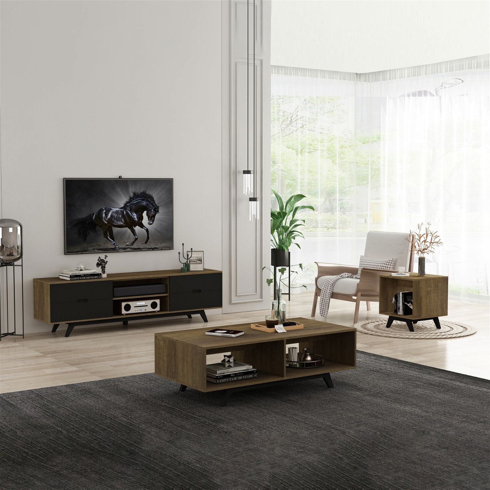 Tauris NOVA 1800 Dark Oak Entertainment Center - Modern TV Stand with Storage for Living Room, Home Theater & Media Organization