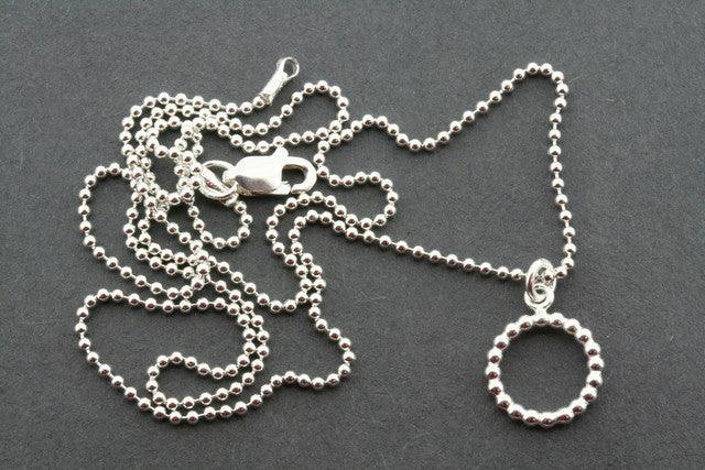 Sterling Silver Beaded Circle Pendant Necklace with 45cm Ball Chain - Elegant Jewelry for Women, Perfect for Everyday Wear and Special Occasions