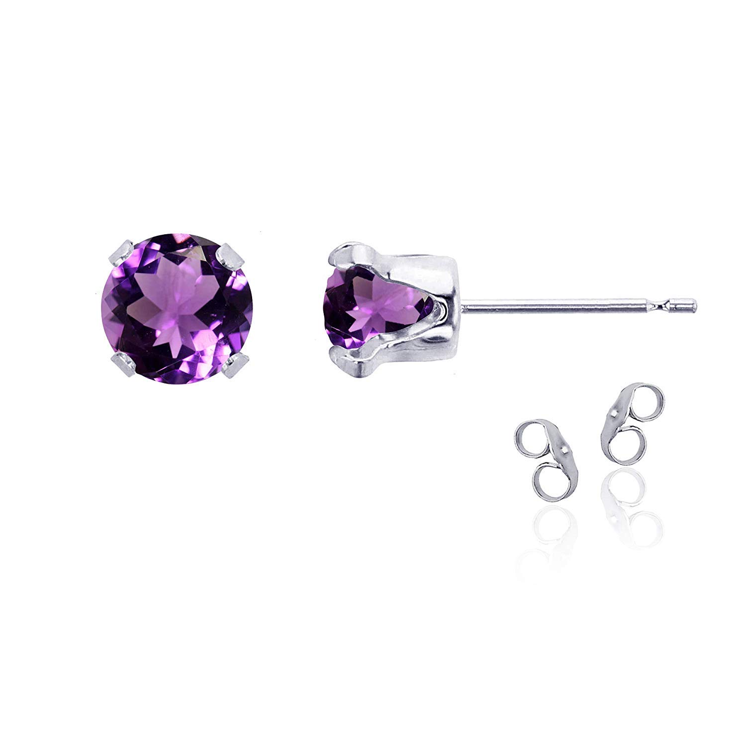 14K Gold or Gold Plated 925 Sterling Silver Birthstone Stud Earrings - 6mm Round Genuine Gemstone in Yellow, White & Rose Gold | Perfect Gift for Birthday, Anniversary & Special Occasions