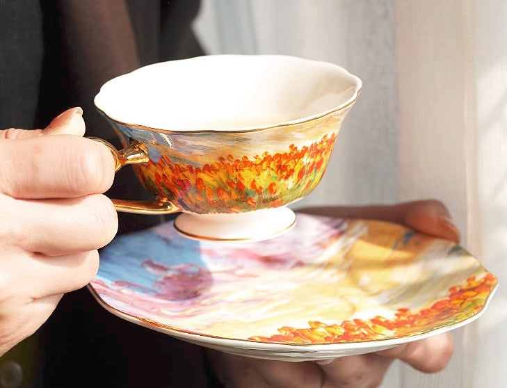 Elegant Ceramic Coffee & Tea Cup Set - Vintage Bone China Porcelain with Floral Design, British-Style Tea Cup and Saucer in Gift Box - Perfect for Afternoon Tea, Bridal Showers & Royal-Themed Parties