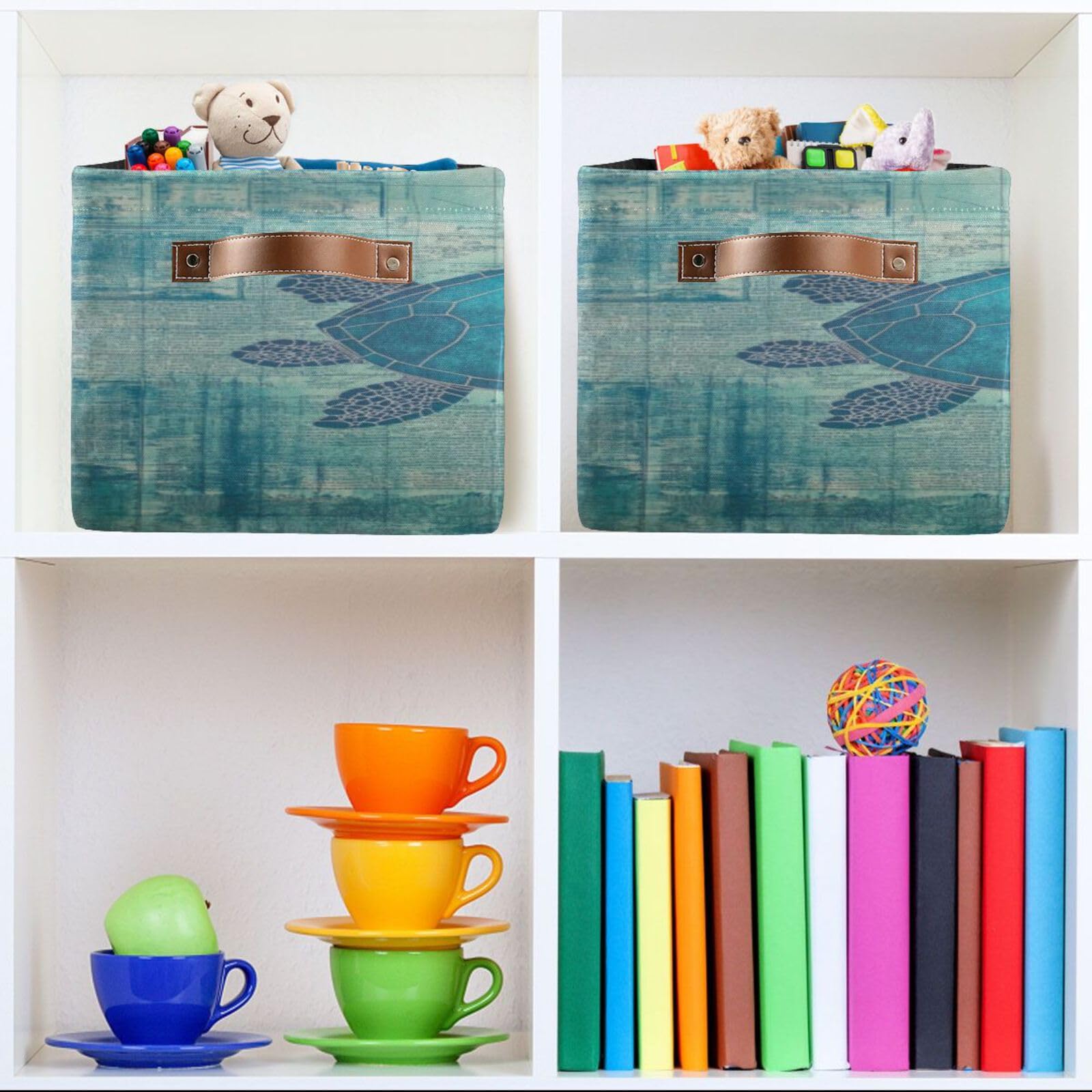 Large Fabric Storage Bins with Handles - Decorative Collapsible Baskets for Shelves, Closet Organizers | Perfect for Clothes, Toys, Home Storage & Pet Turtles | Space-Saving Home Organization Solution