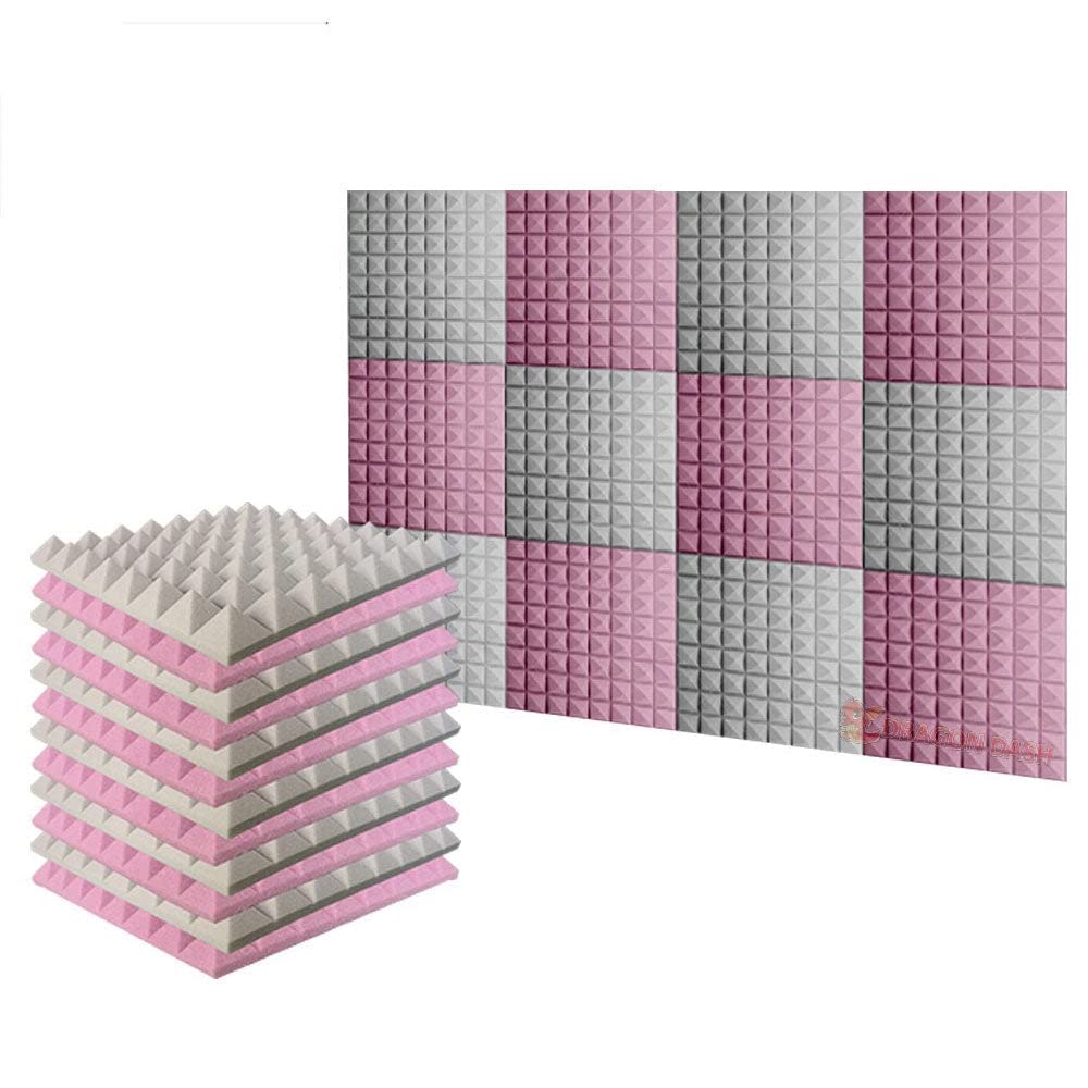 Arrowzoom Super Dash 12-Pack Acoustic Foam Panels 50x50x5cm Pyramid Design - Burgundy & Gray Soundproofing Tiles for Home Studio, Office & Music Room Noise Reduction
