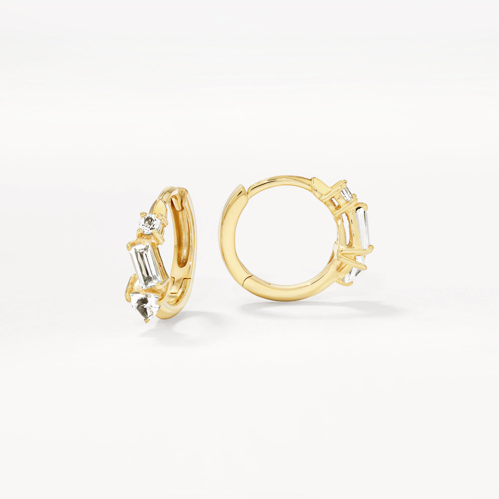 White Topaz Fancy Cut Gold Huggie Earrings - Elegant Everyday Jewelry for Women