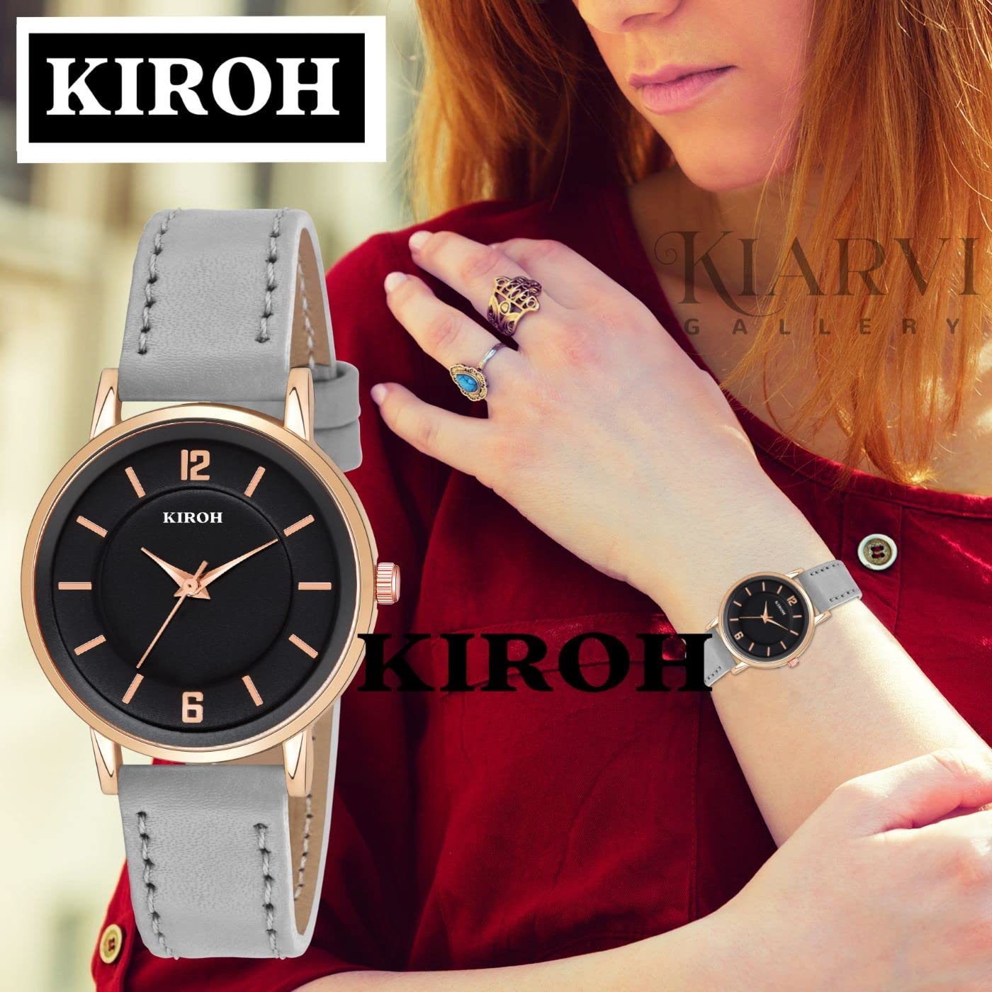KIARVI GALLERY Women's Analog Watch with Stylish Leather Strap - Classic Grey Timepiece for Women & Girls | Perfect for Office, Casual Wear & Everyday Fashion