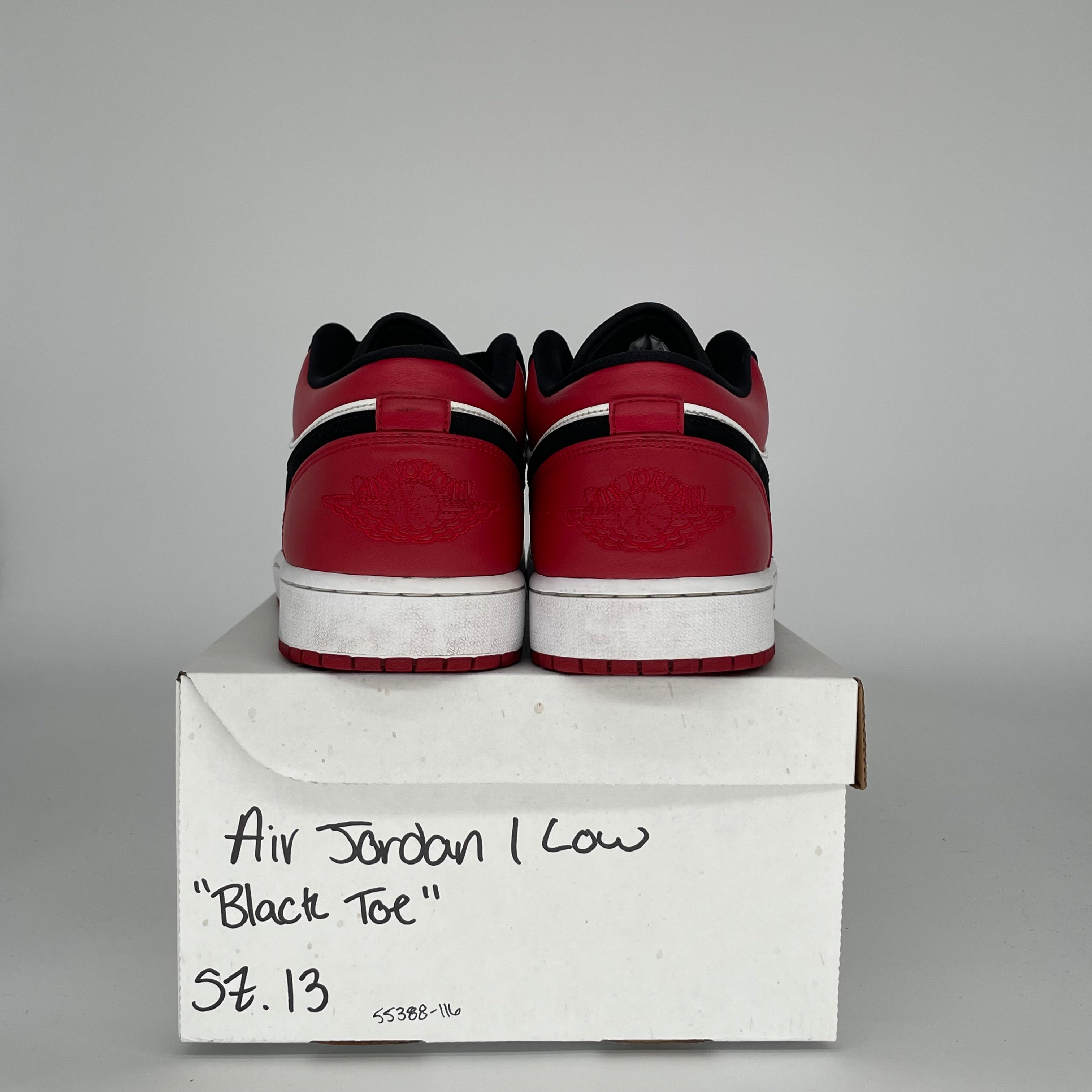 Original Title: AIR JORDAN 1 LOW BLACK TOE SIZE 13 553558 116   Optimized Title: **Air Jordan 1 Low Black Toe Men's Sneakers - Size 13 (553558-116) - Retro Basketball Shoes for Casual Wear & Street Style**    (Note: The optimized title improves SEO by including relevant keywords like 