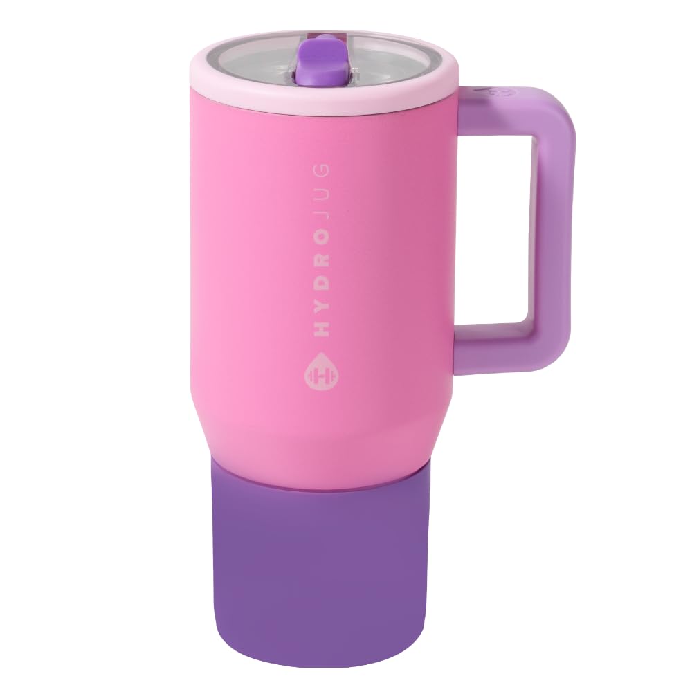 HydroJug Traveler - 20 oz Insulated Stainless Steel Water Bottle with Handle & Flip Straw - Leak Proof, Fits in Cup Holder - Reusable Tumbler with Rubber Base - Perfect Gift for Women & Men (Pink Sugar) - Ideal for Gym, Hiking, Office & Travel