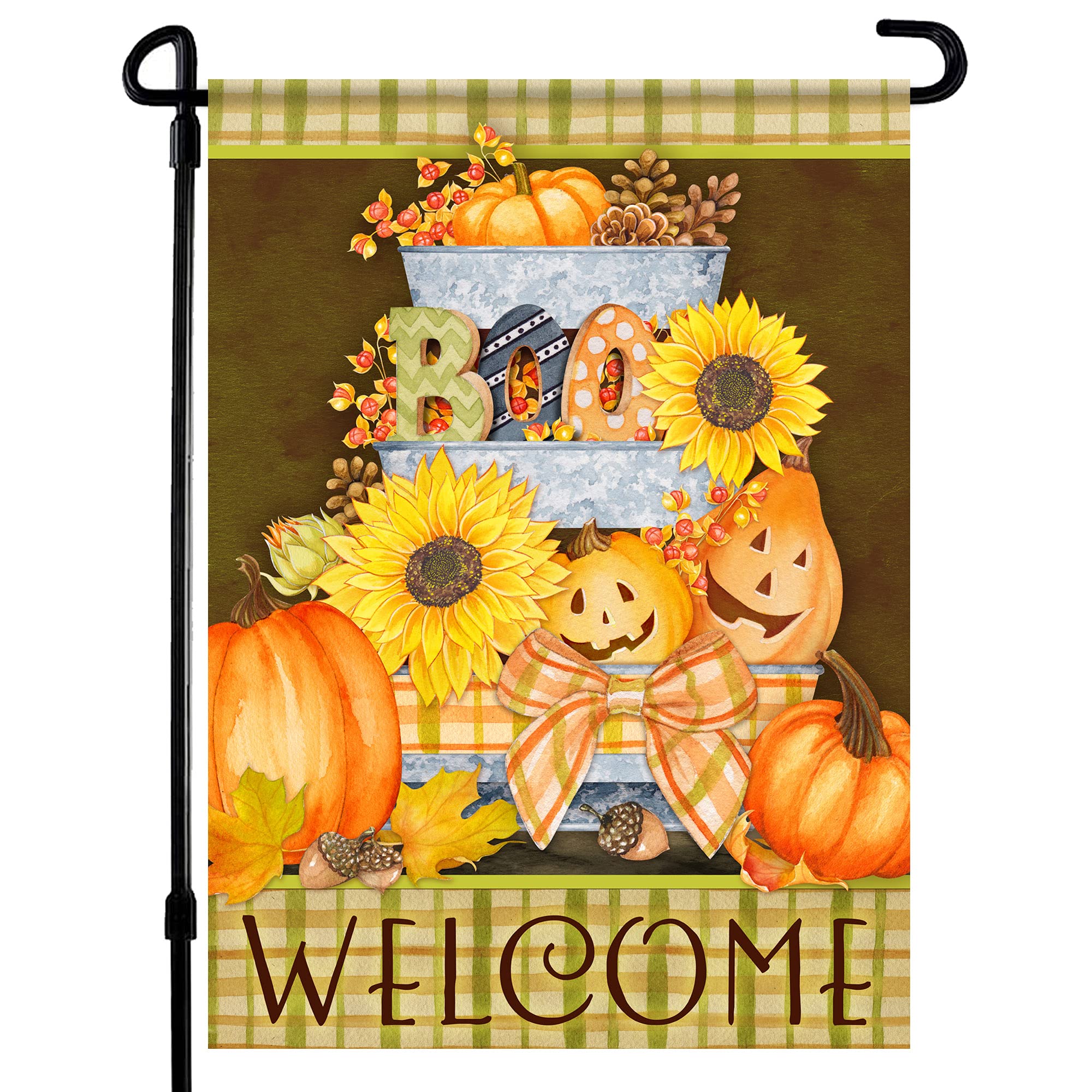 Charming Fall Garden Flag with Pumpkins & Sunflowers - Double Sided 12x18 Inch Halloween Decor for Lawn, Porch, Yard, Door - Perfect for Autumn, Thanksgiving & Trick or Treat Season - Outdoor Country Style Home Decoration