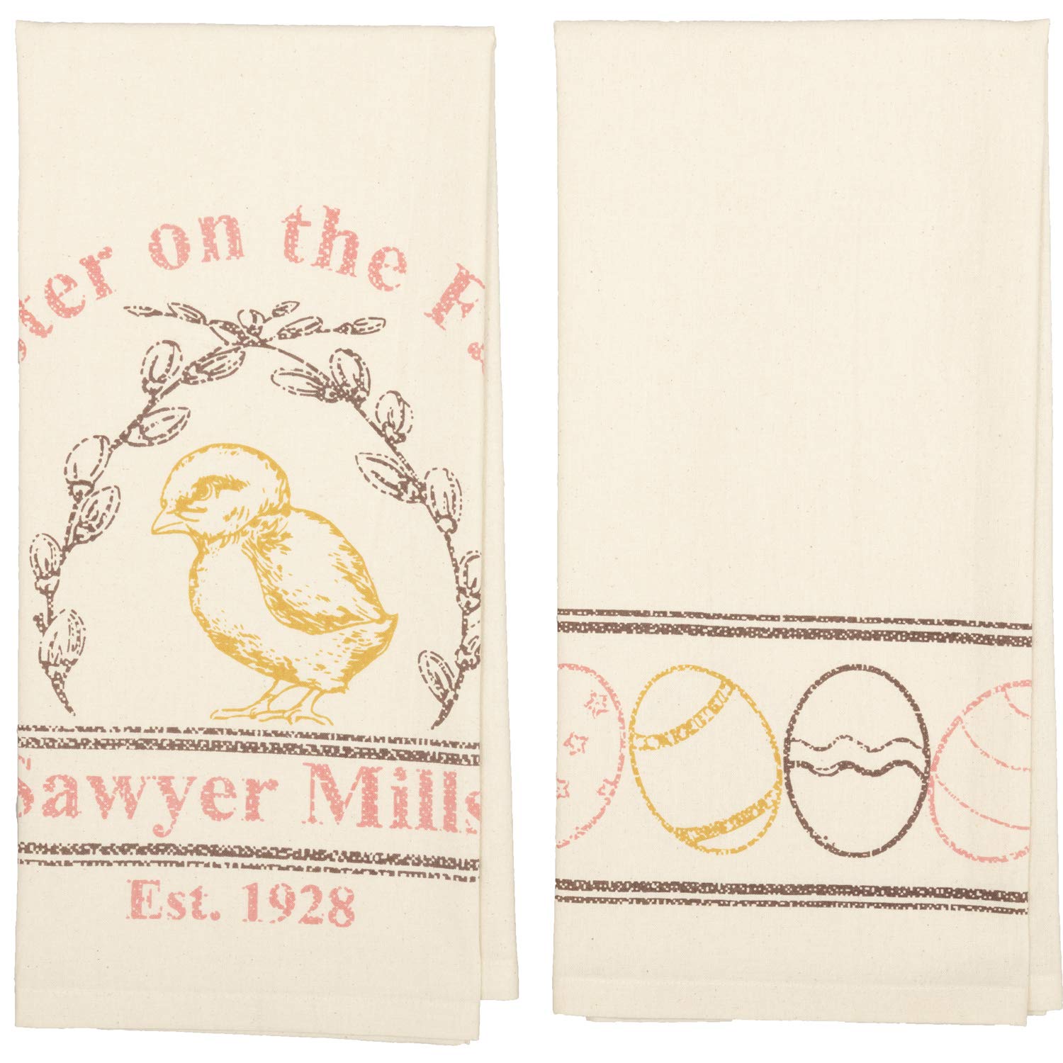 Sawyer Mill Easter Greetings Chick Cotton Kitchen Towel Set of 2 - 19x28 Inches - Absorbent & Decorative Dish Towels for Spring Kitchen Decor, Holiday Hosting & Easter Gift Giving