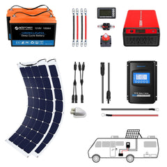 Acopower 110W Flexible Solar Panel Kit - 400Ah/3kW (2x200Ah) LiFePO4 Battery - Perfect for RV, Marine, Off-Grid & Emergency Power Backup