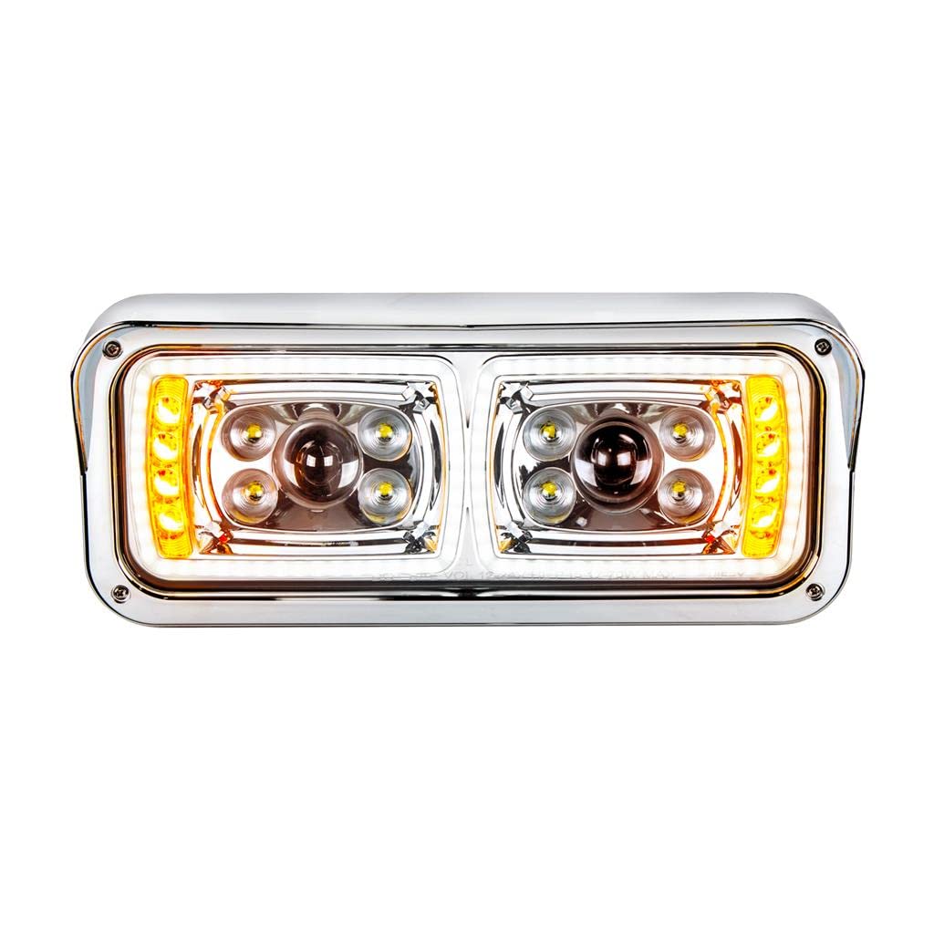 United Pacific 35823 LED Projection Headlight Assembly - Left Side (LH) 4x6 Inch Chrome Housing with High/Low Beam, LED Turn Signal & White Position Light | Fender Liner Included | Perfect for Jeep Wrangler, Ford F-150 & Chevy Silverado Off-Road Upgrades