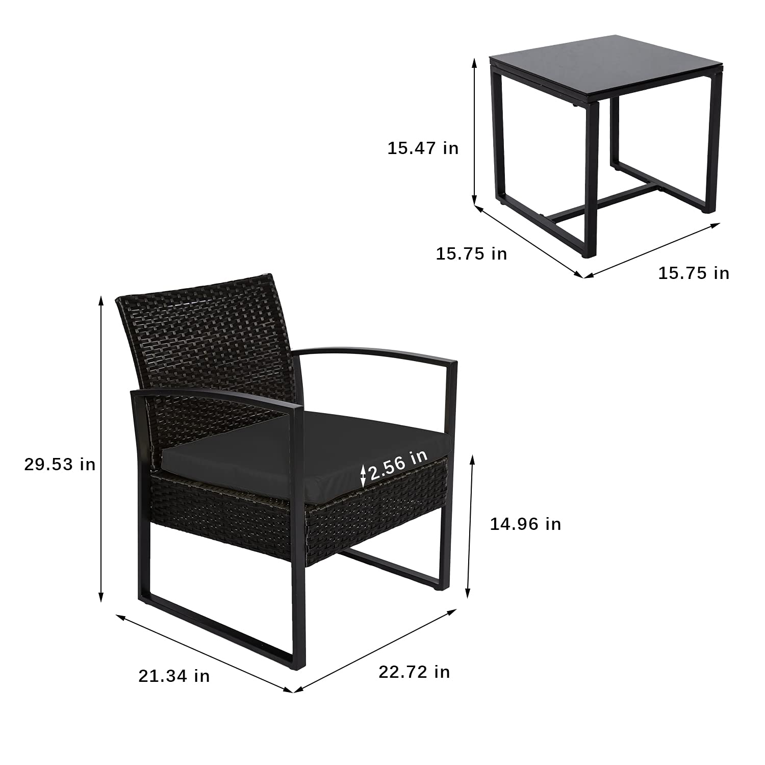 3-Piece Outdoor Patio Furniture Set - Modern Wicker Bistro Set with Rattan Chairs & Coffee Table - Black - Perfect for Garden, Balcony, and Backyard Relaxation