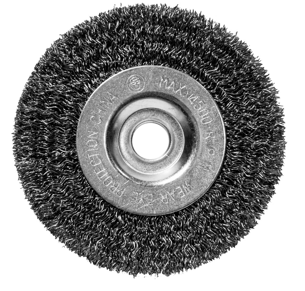 Century Drill & Tool 76843 4-Inch Fine Crimped Bench Grinder Wire Wheel with 1/2-Inch Universal Arbor – 4,500 RPM for Metal Cleaning, Rust Removal & Surface Preparation – Perfect for Workshop, Garage & DIY Projects