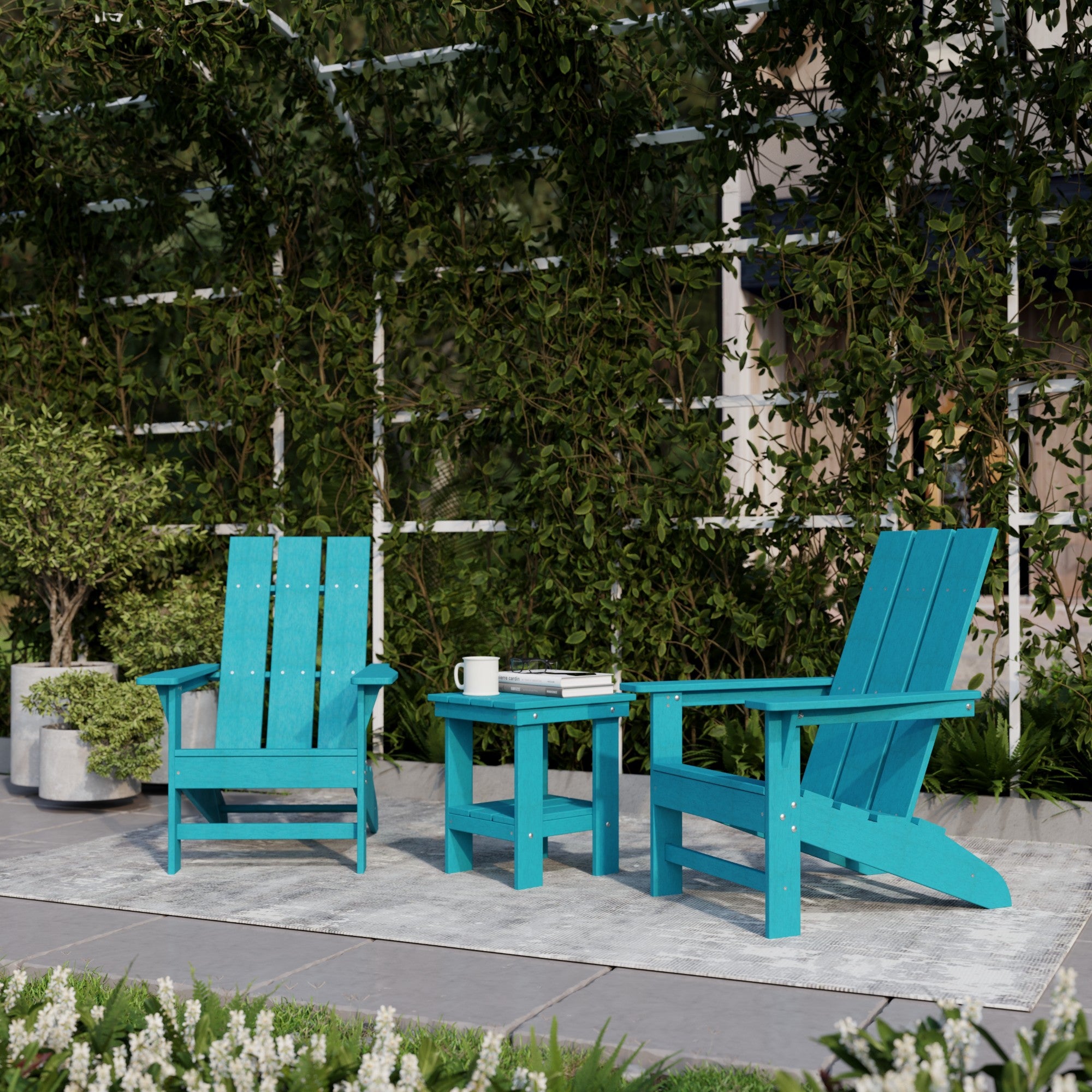 Freedom 3-Piece Modern Adirondack Chair Set with Side Table - Outdoor Patio Furniture for Backyard, Garden & Poolside Relaxation