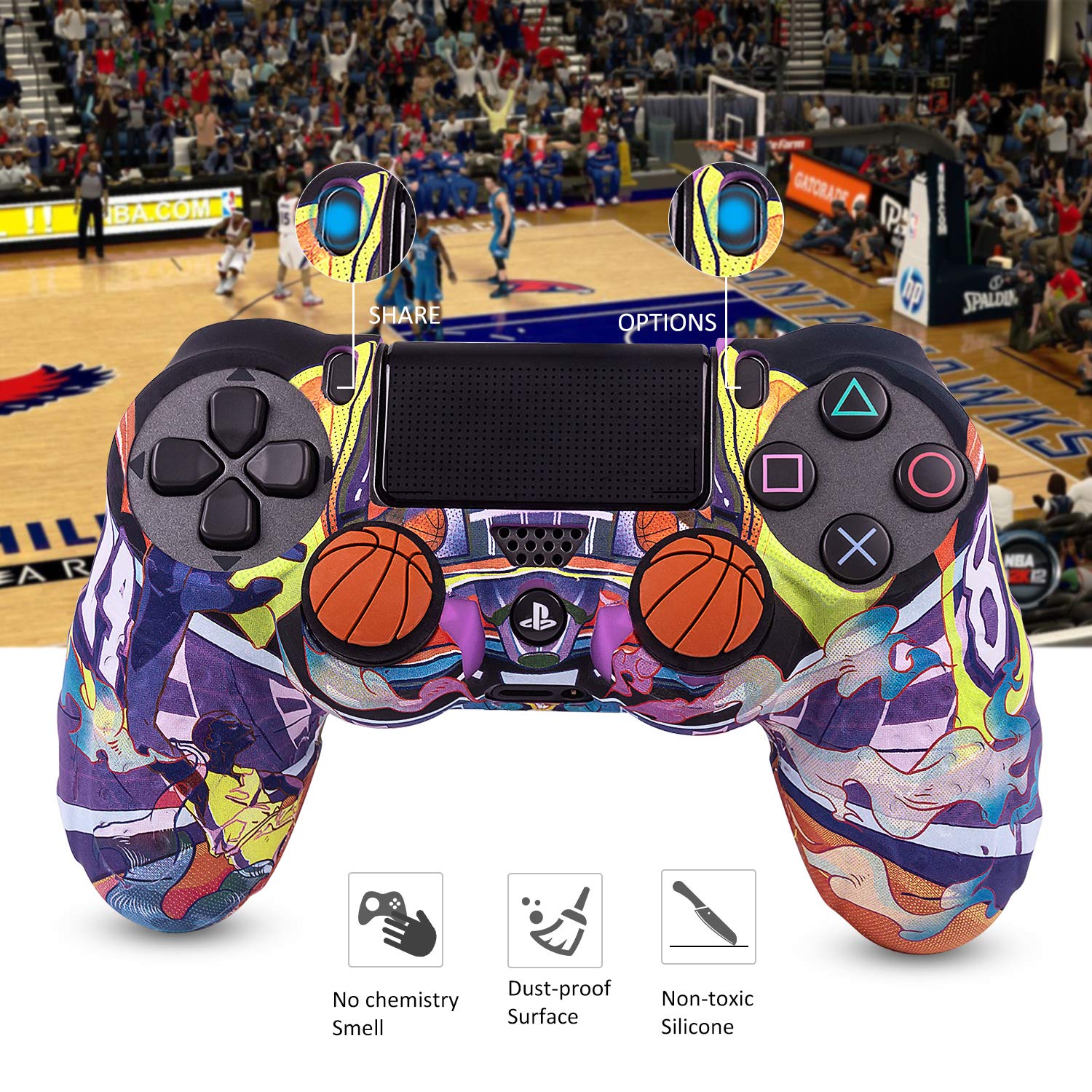 Premium Anti-Slip Silicone Cover for Sony PS4 Controller - DualShock 4 Skin Grip with 8 Thumb Grips (Kobe Design) - Compatible with PS4/PS4 Slim/PS4 Pro - Perfect for Gaming, Streaming & Esports Tournaments