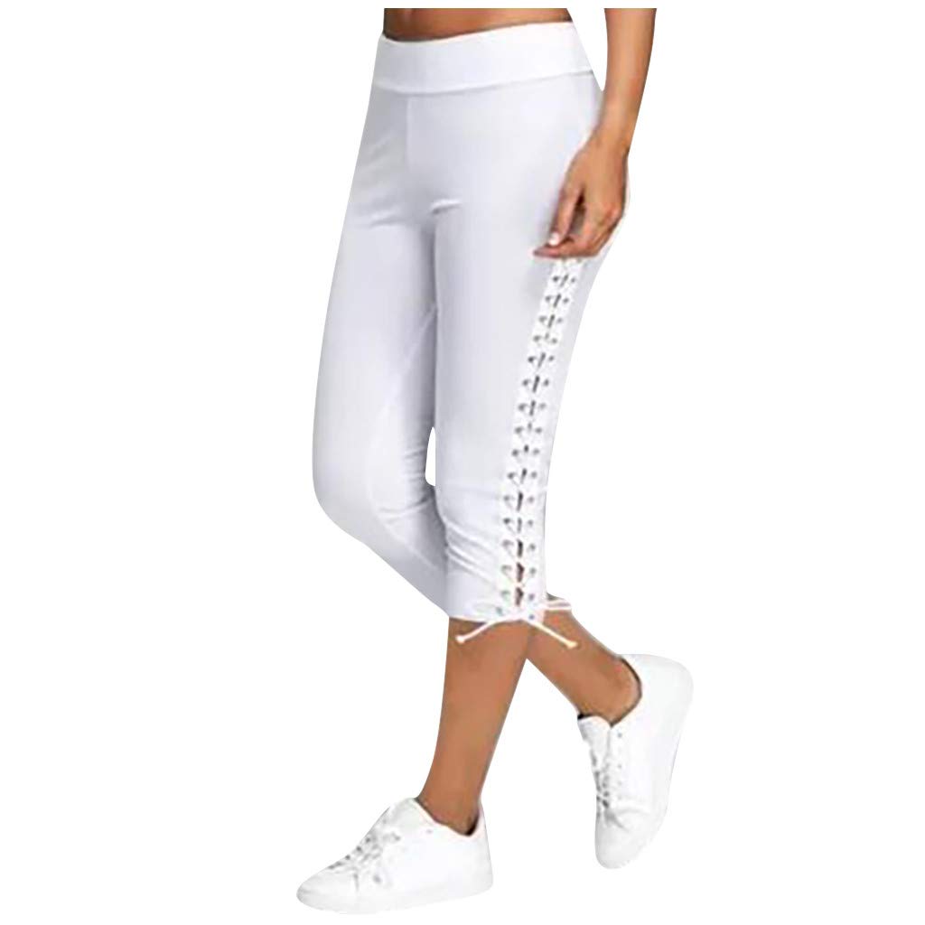 ZHUER Women's High Waist Elastic Sweatpants - Solid Color Cropped Casual Pants with Bandage Design | Perfect for Yoga, Gym, Lounge Wear and Everyday Comfort