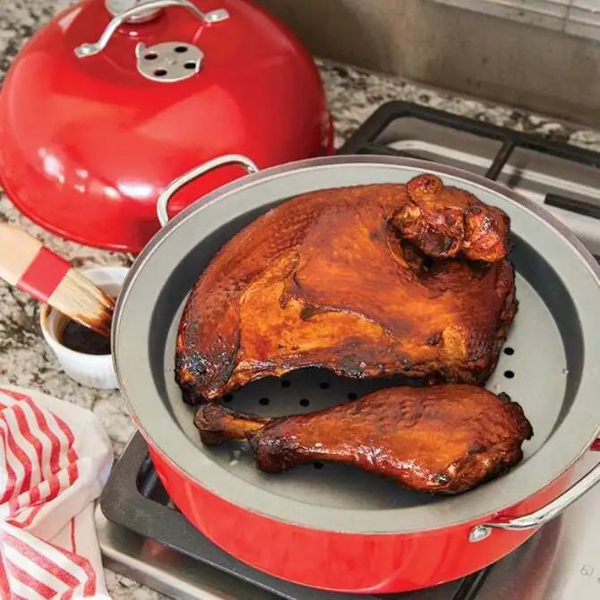 Premium Red Kettle Smoker - Outdoor BBQ Grill & Smoker for Backyard Cooking, Camping, and Tailgating
