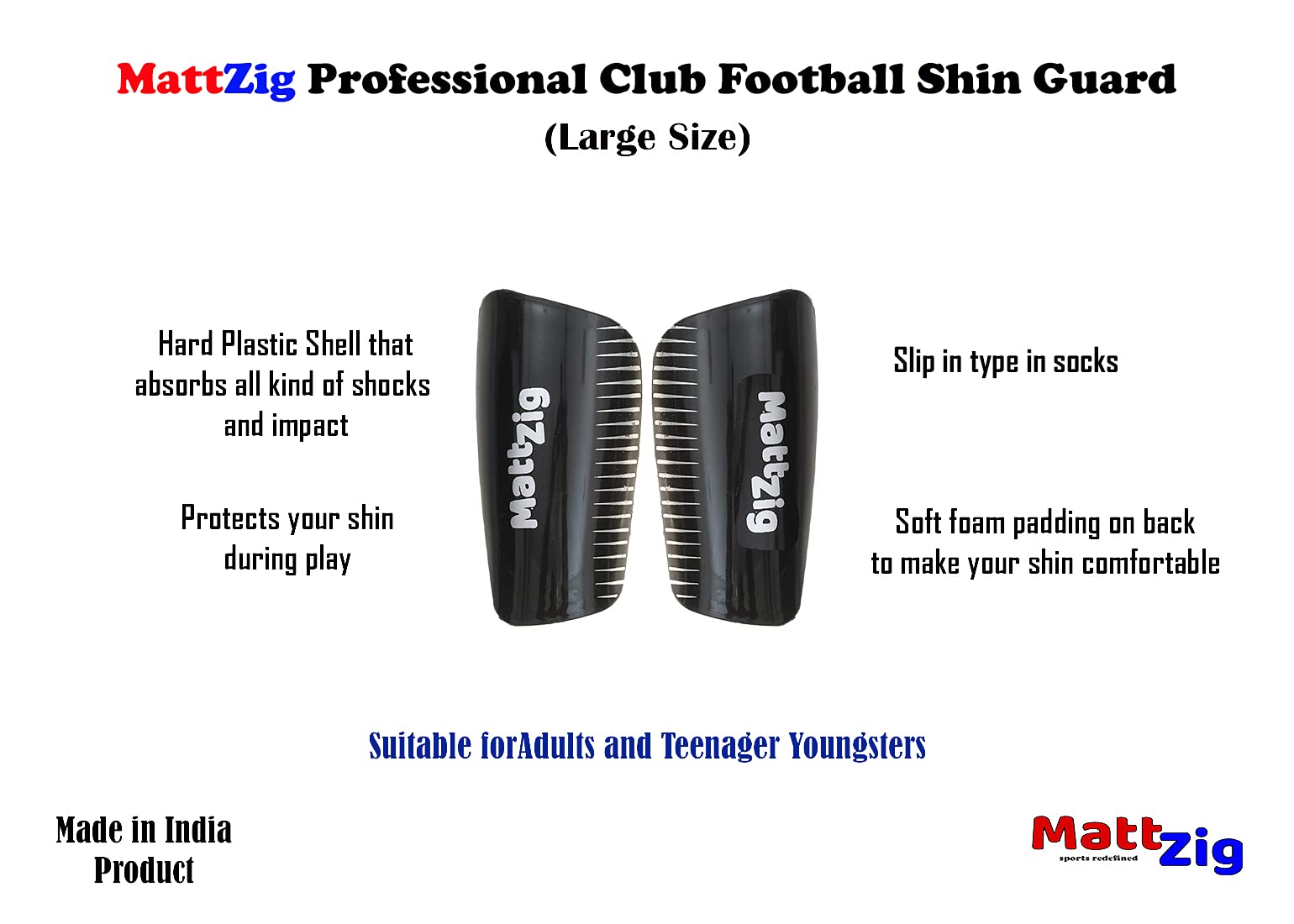 MattZig Professional Club Football Shin Guards (One Pair) - Lightweight & Durable Soccer Shin Pads for Men & Youth - Perfect for Training, Matches & Outdoor Sports