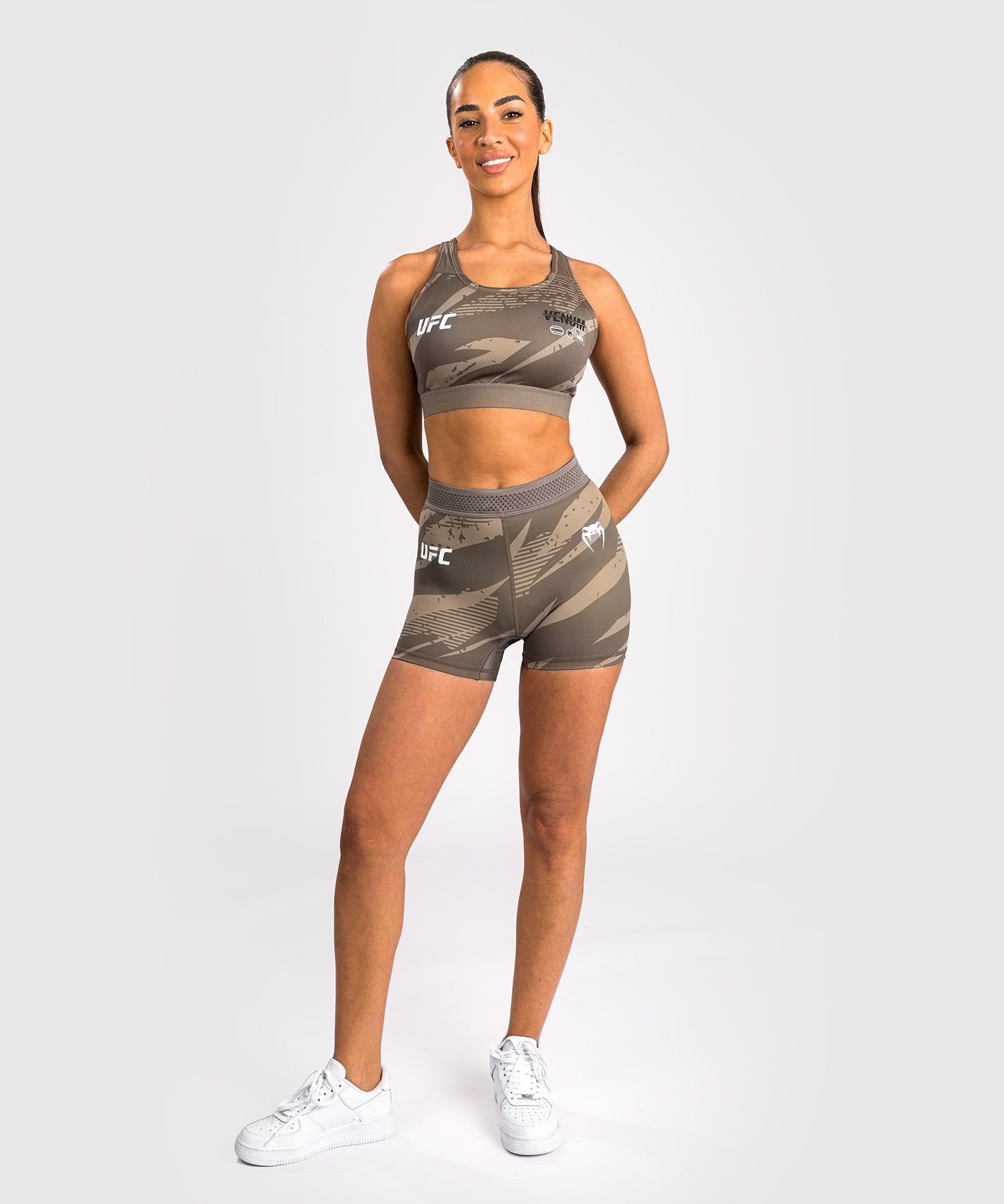 Venum UFC Adrenaline Fight Week Women's Vale Tudo Shorts - Desert Camo MMA Training & Fitness Apparel for Combat Sports