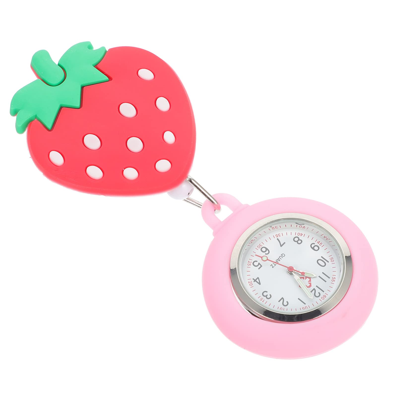 Hemobllo Retractable Pocket Watch - Cartoon Strawberry Design, Portable Hanging Lapel Watch for Doctors & Nurses (Ideal for Medical Professionals, Hospital Shifts & Clinical Use)
