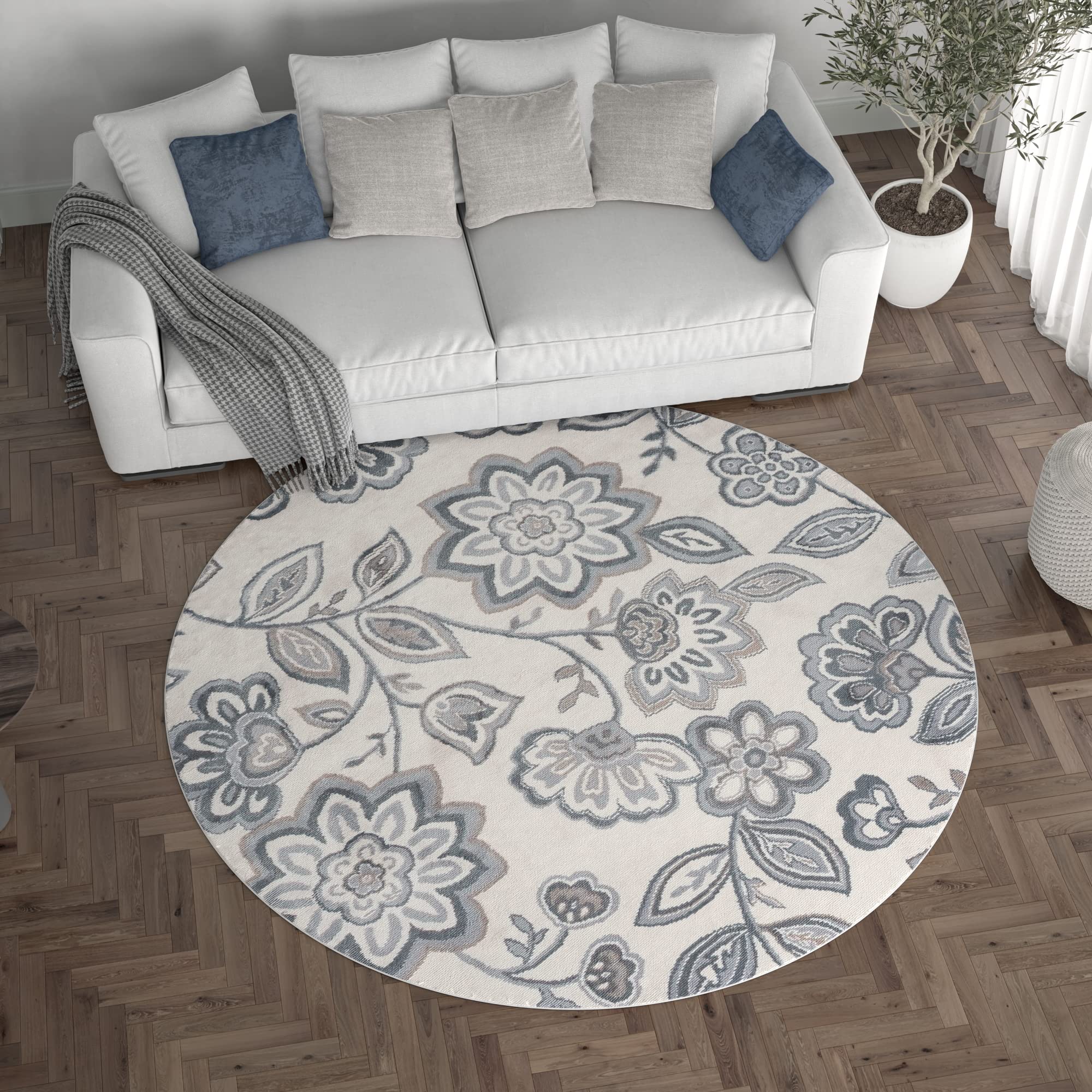 Tayse Cream Modern Large 8ft Round Rug - Soft Contemporary Area Rug for Living Room, Bedroom & Dining Room - Non-Slip Kitchen & Entryway Carpet - Alfombras para Salas Modernas - Perfect for Home Decor, Office Spaces & Cozy Gatherings