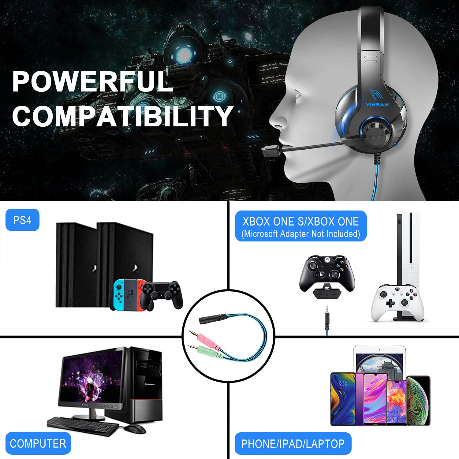 Best Wired Gaming Headset for Nintendo Switch, PS4, PS5, Xbox One & PC - Over-Ear Headphones with Microphone, Bass Surround Sound, Volume Control & Noise Isolation (No LED Lights) - Perfect for Online Gaming, Streaming & Virtual Meetings