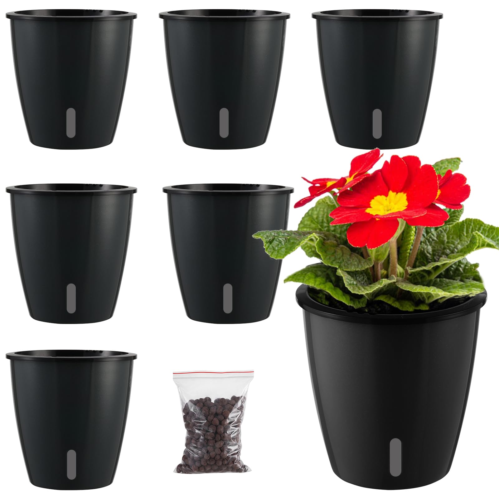 Planterhoma 5 Inch Self Watering Plant Pots - 6 Pack African Violet Pots with Water Level Indicator, Drainage Holes & Wick System - Ideal for Orchids, Devil's Ivy, Succulents & Indoor Plants - Perfect for Home, Office Decor & Gardening Gifts