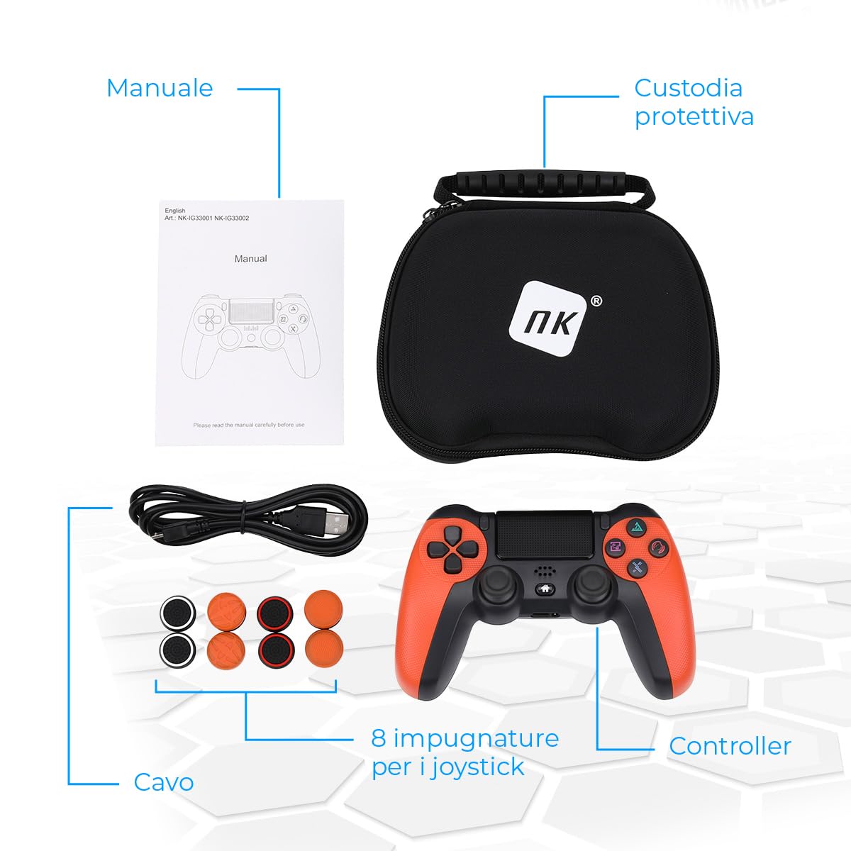 Wireless Gaming Controller for PS4, PS3, PC & Mobile - Dualshock with 6-Axis, Touch Panel, Headphone Jack, Charging Cable & 8 Thumb Grips | Perfect for FPS, Racing & Action Games | Includes Protective Case